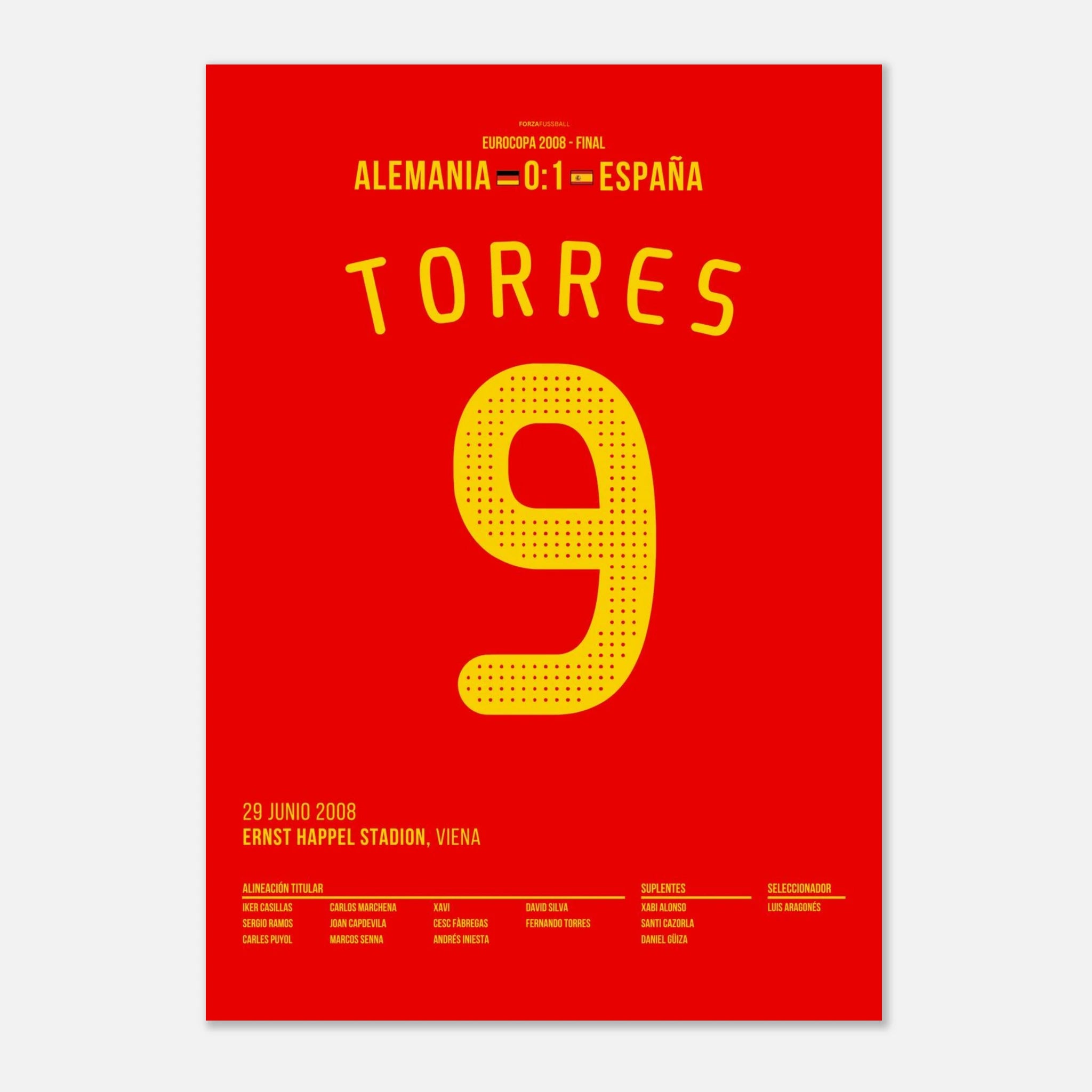 Fernando Torres schießt Spanien zum EM Sieg 2008 Fußball Poster mit Rahmen