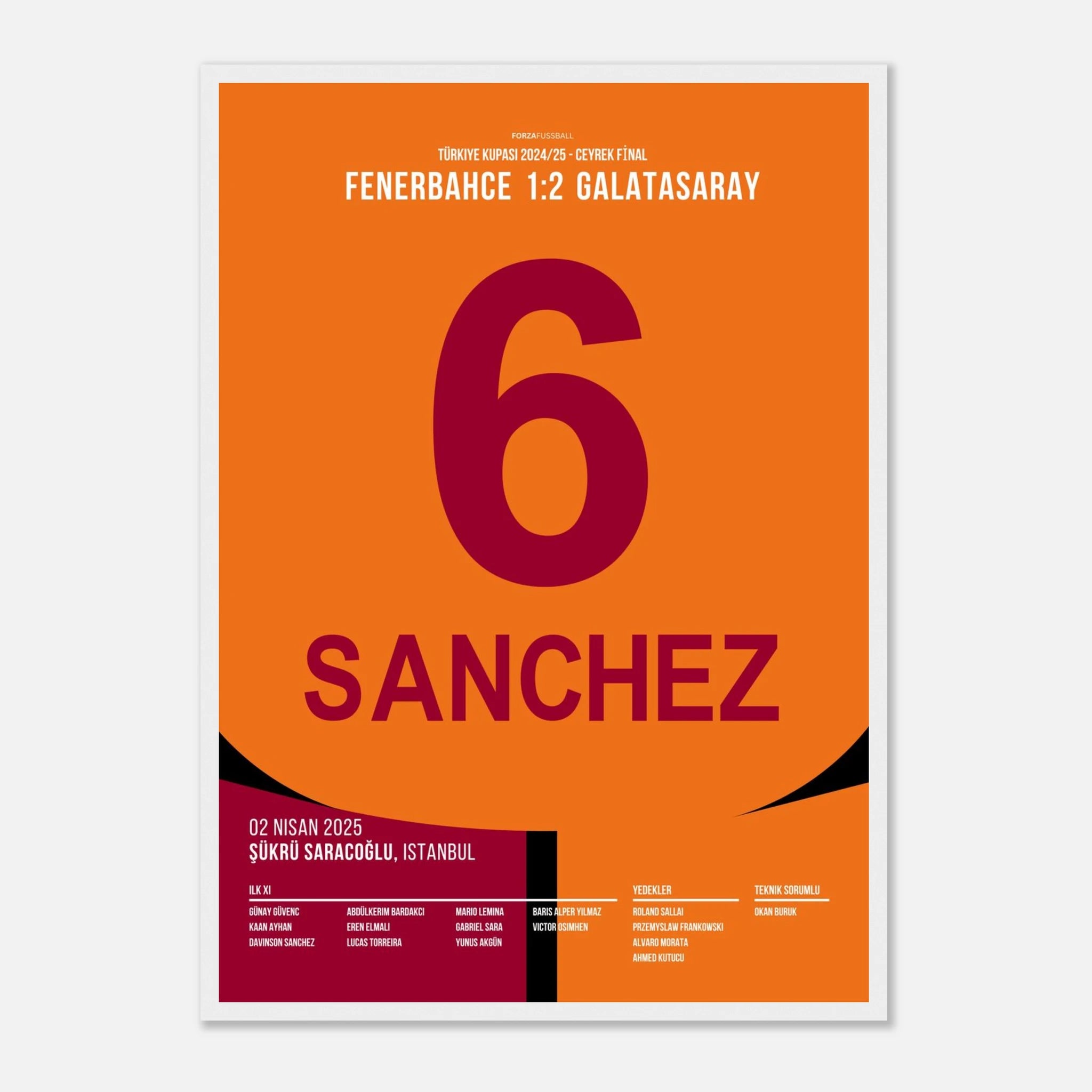 Davinson Sanchez rettet Gala per Fallrückzieher gegen Fener Fußball Poster mit Rahmen