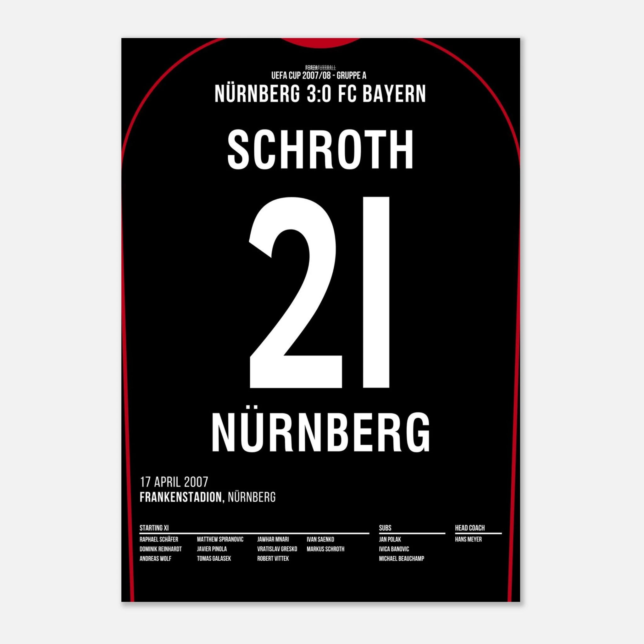 Markus Schroth war dabei! FCN 3 - Bayern 0 Fußball Poster mit Rahmen