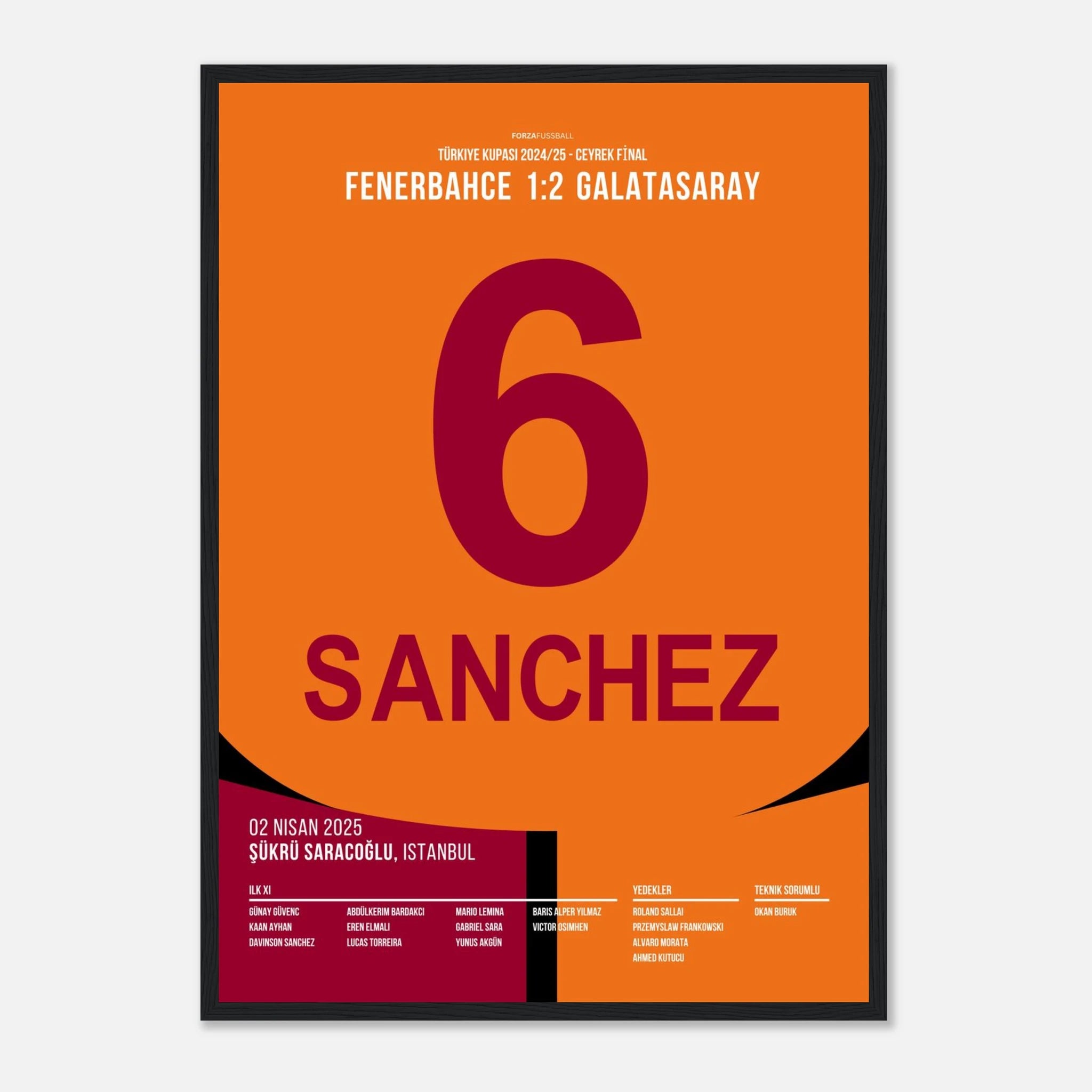 Davinson Sanchez rettet Gala per Fallrückzieher gegen Fener Fußball Poster mit Rahmen