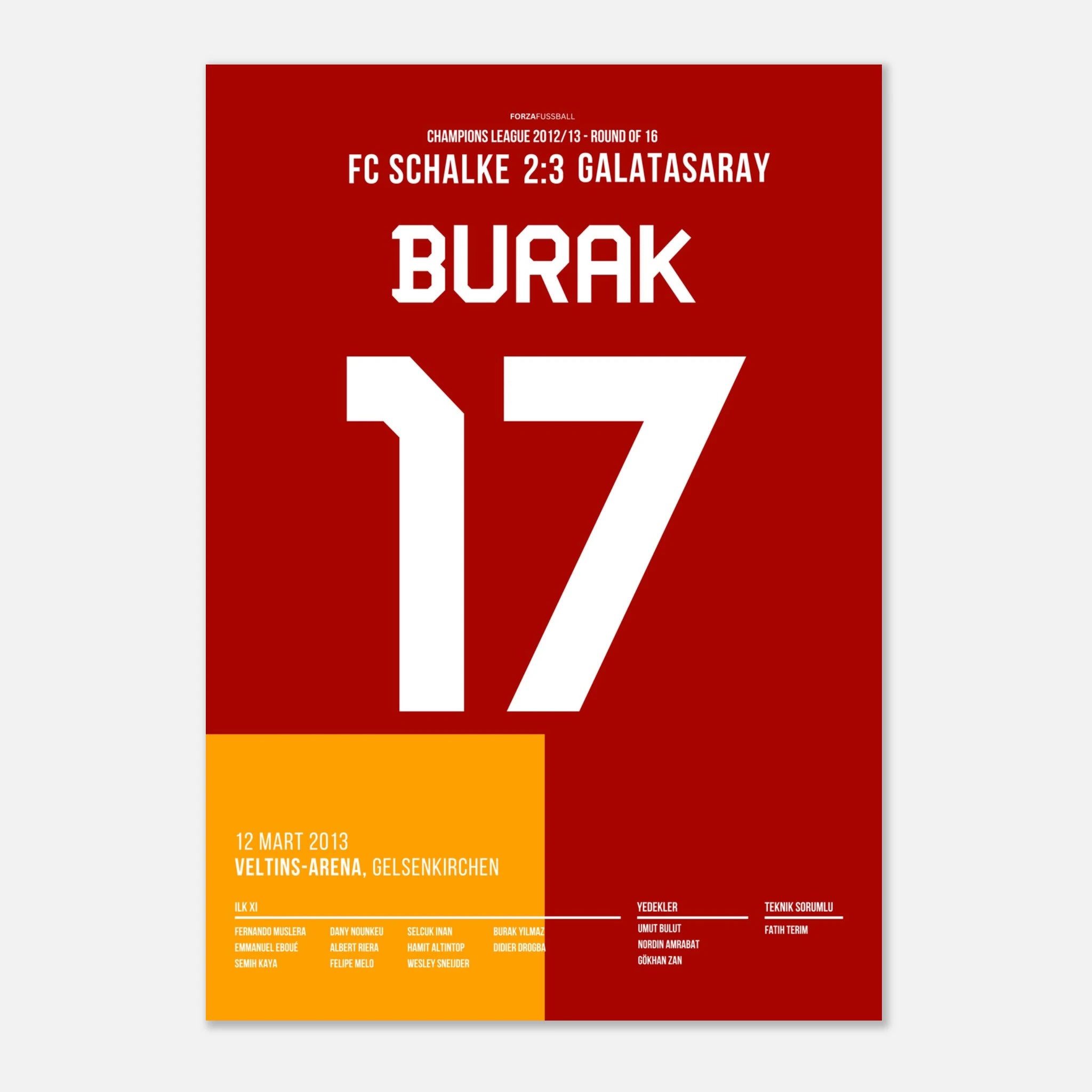Burak Yilmaz Show auf Schalke Fußball Poster mit Rahmen