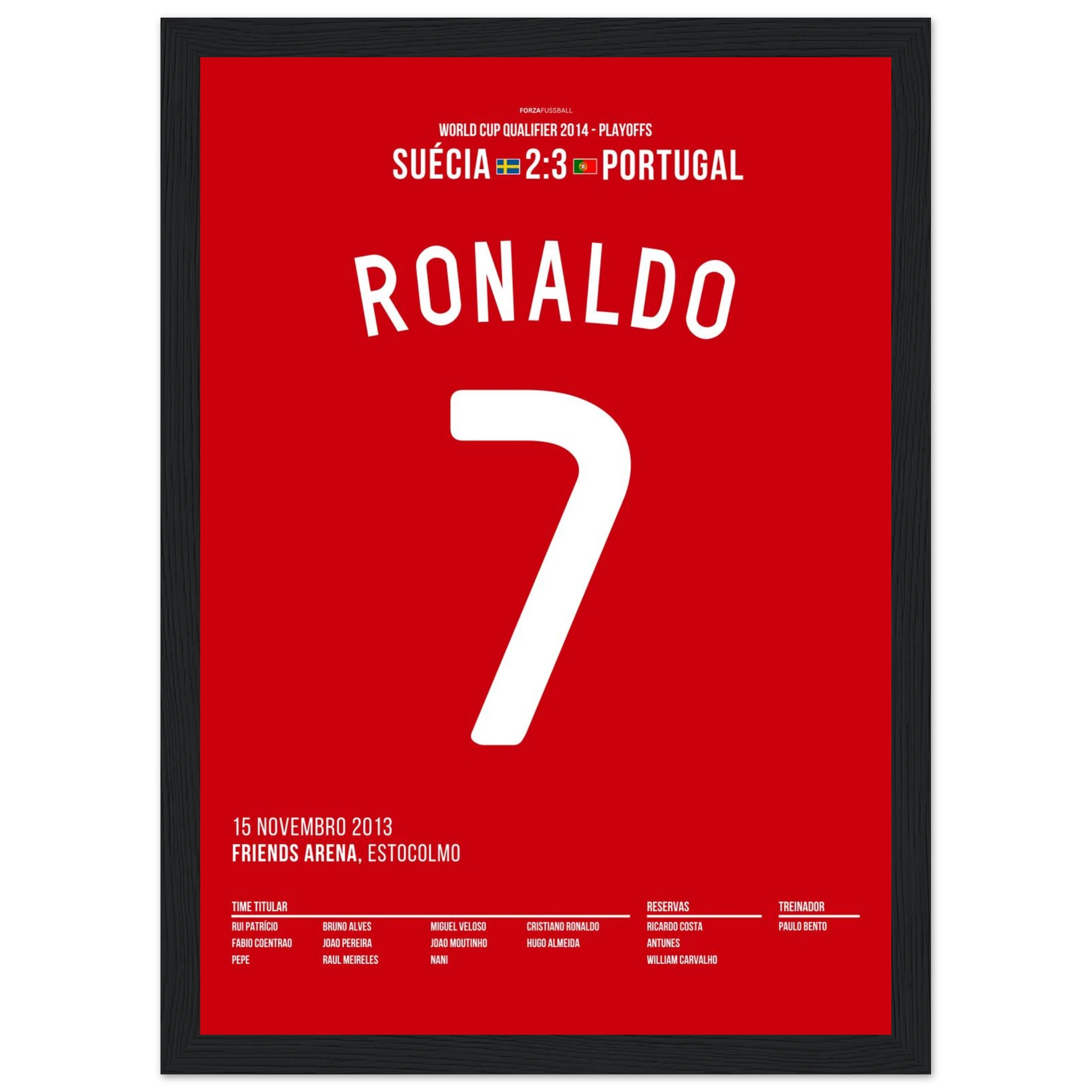 CR7 trifft dreifach gegen Ibra und fährt zur WM 2014 Fußball Poster mit Rahmen