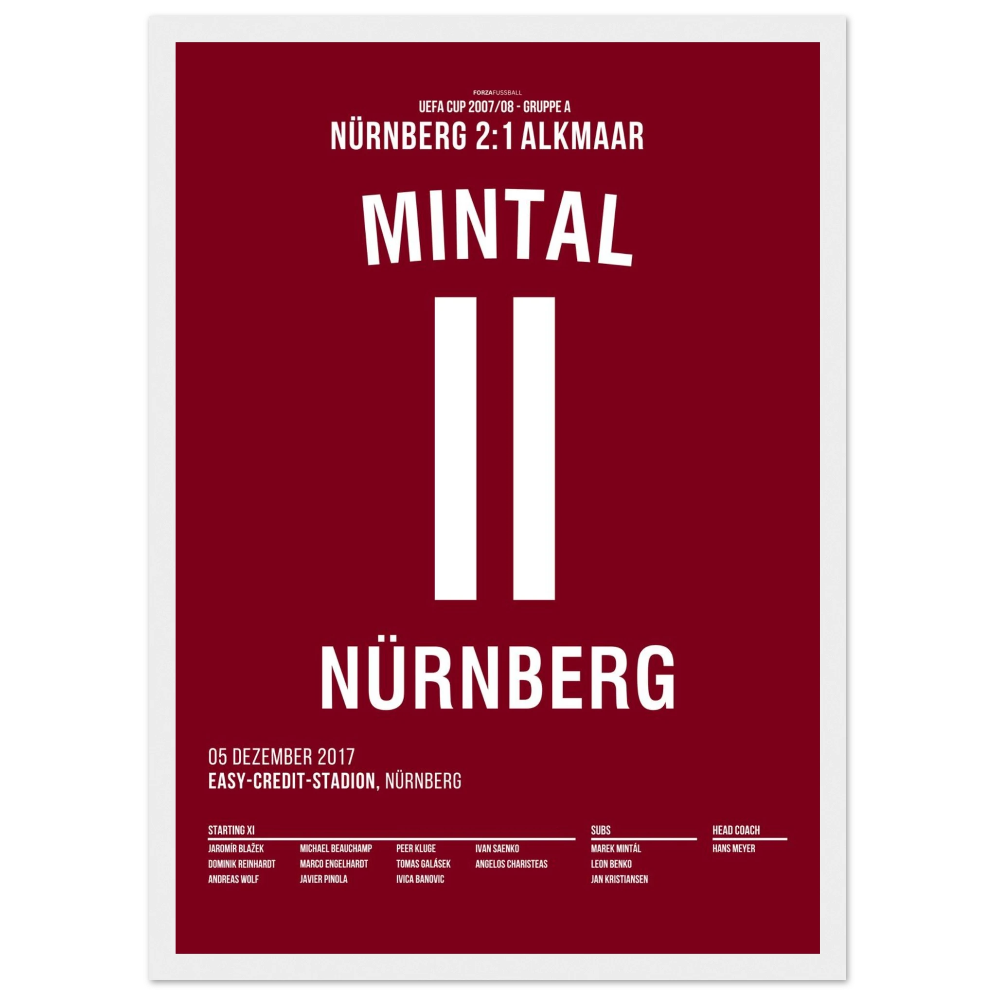 Marek Mintal dreht das UEFA Cup Spiel gegen Alkmaar 2007 Fußball Poster mit Rahmen