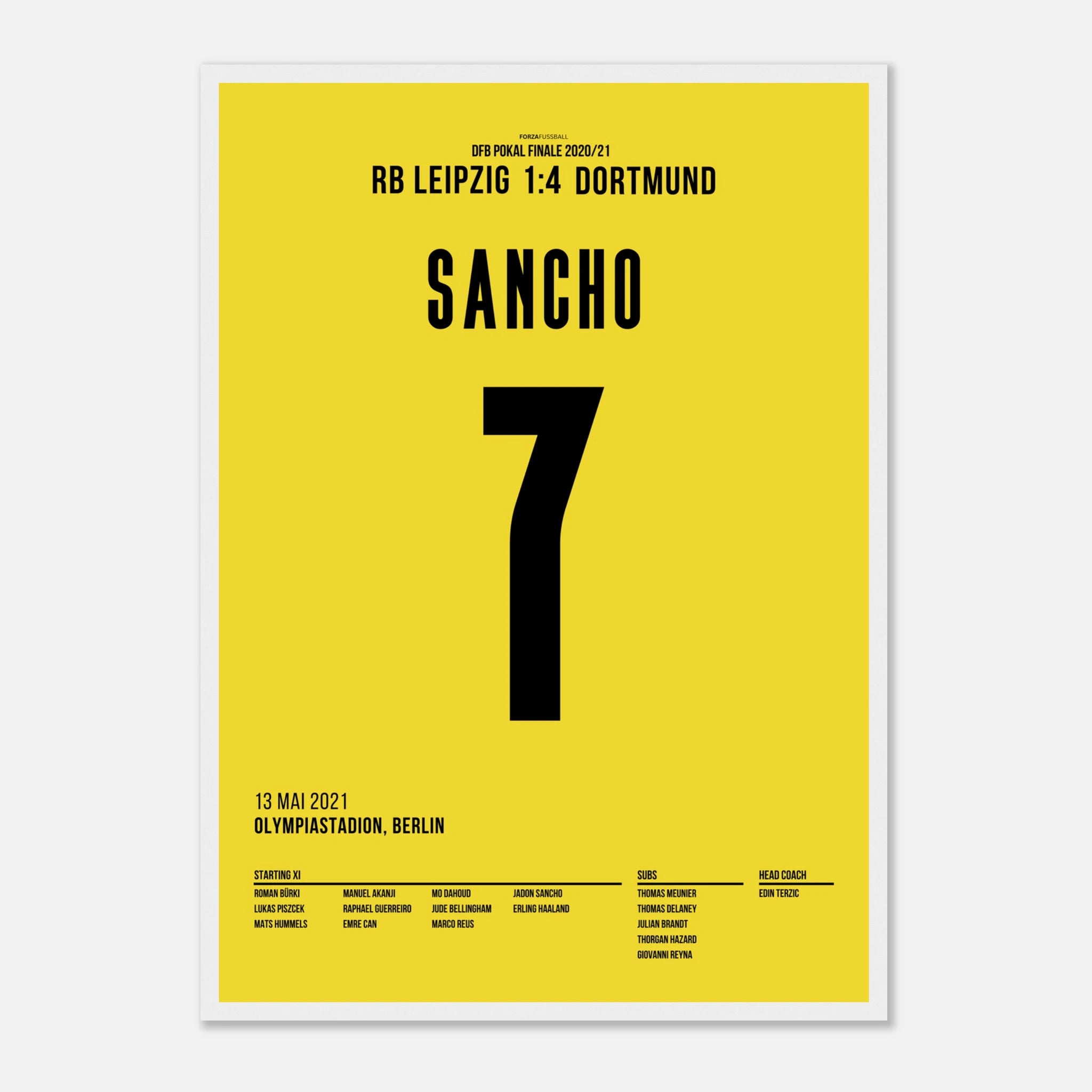Jadon Sancho führt Dortmund mit Doppelpack zum DFB Pokal Sieg Fußball Poster mit Rahmen