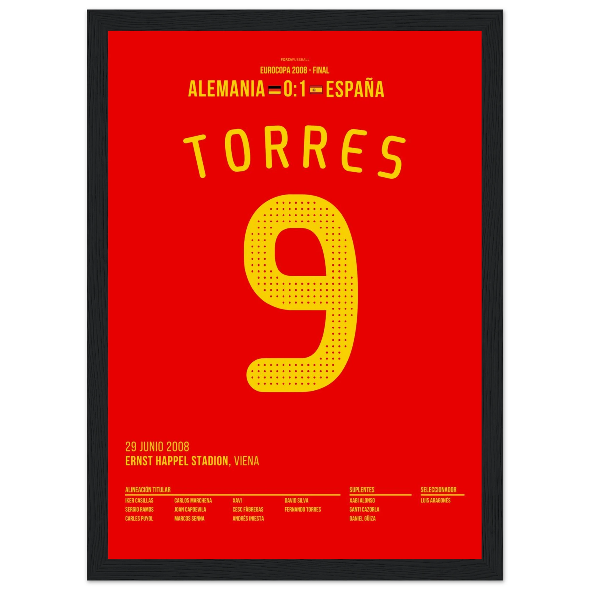 Fernando Torres schießt Spanien zum EM Sieg 2008 Fußball Poster mit Rahmen