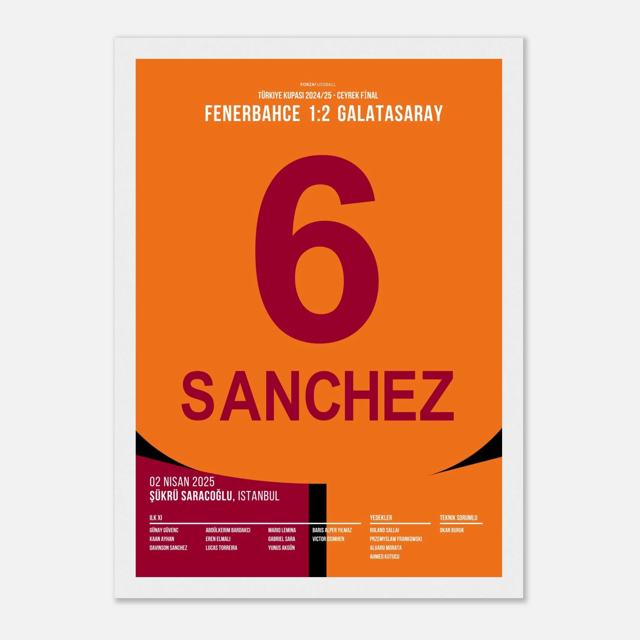 Davinson Sanchez rettet Gala per Fallrückzieher gegen Fener Fußball Poster mit Rahmen