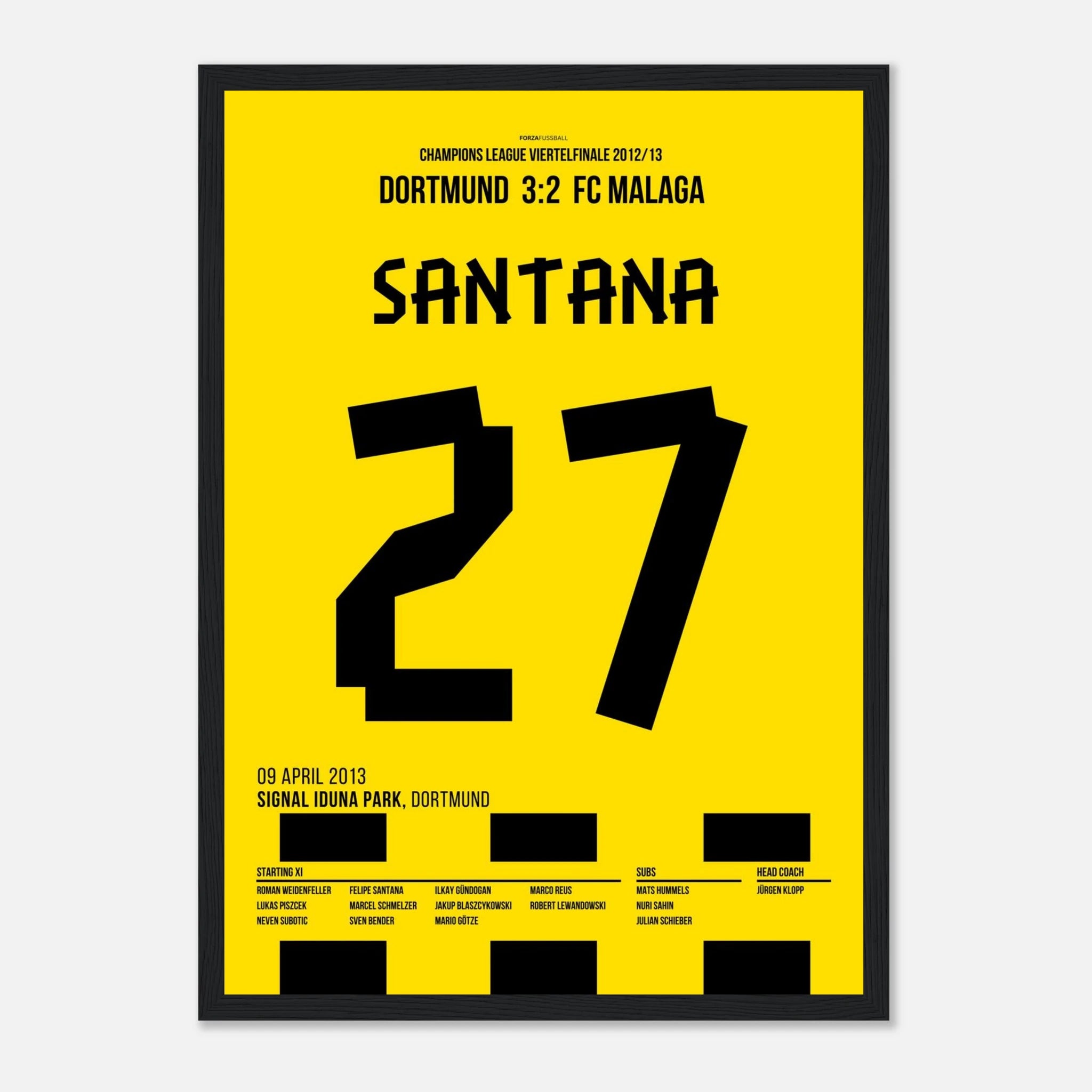 Felipe Santana last Minute Siegteffer gegen Malaga Fußball Poster mit Rahmen