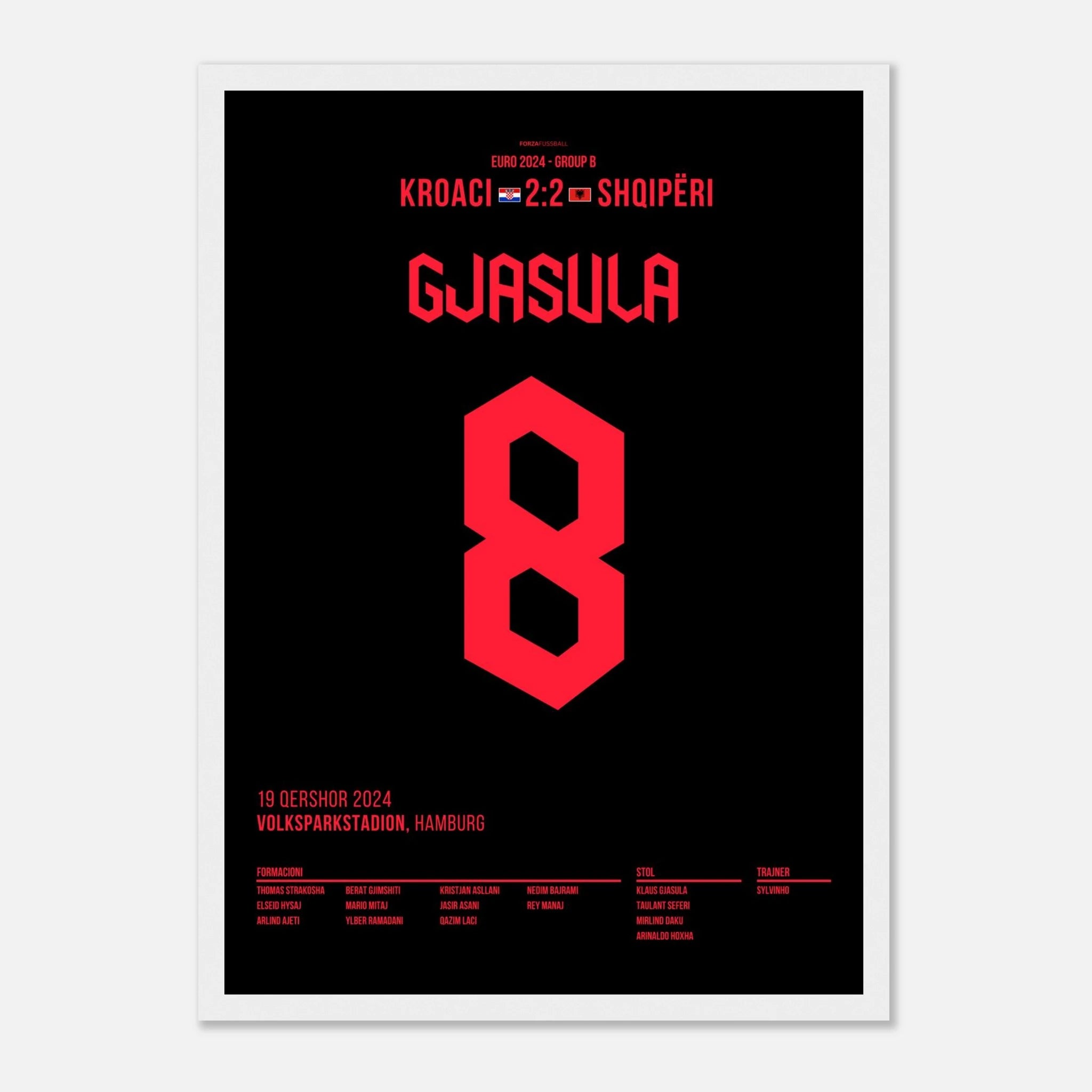 Gjasula mit dem Ausgleichstreffer für Albanien gegen Kroatien bei der EM 2024 Fußball Poster mit Rahmen