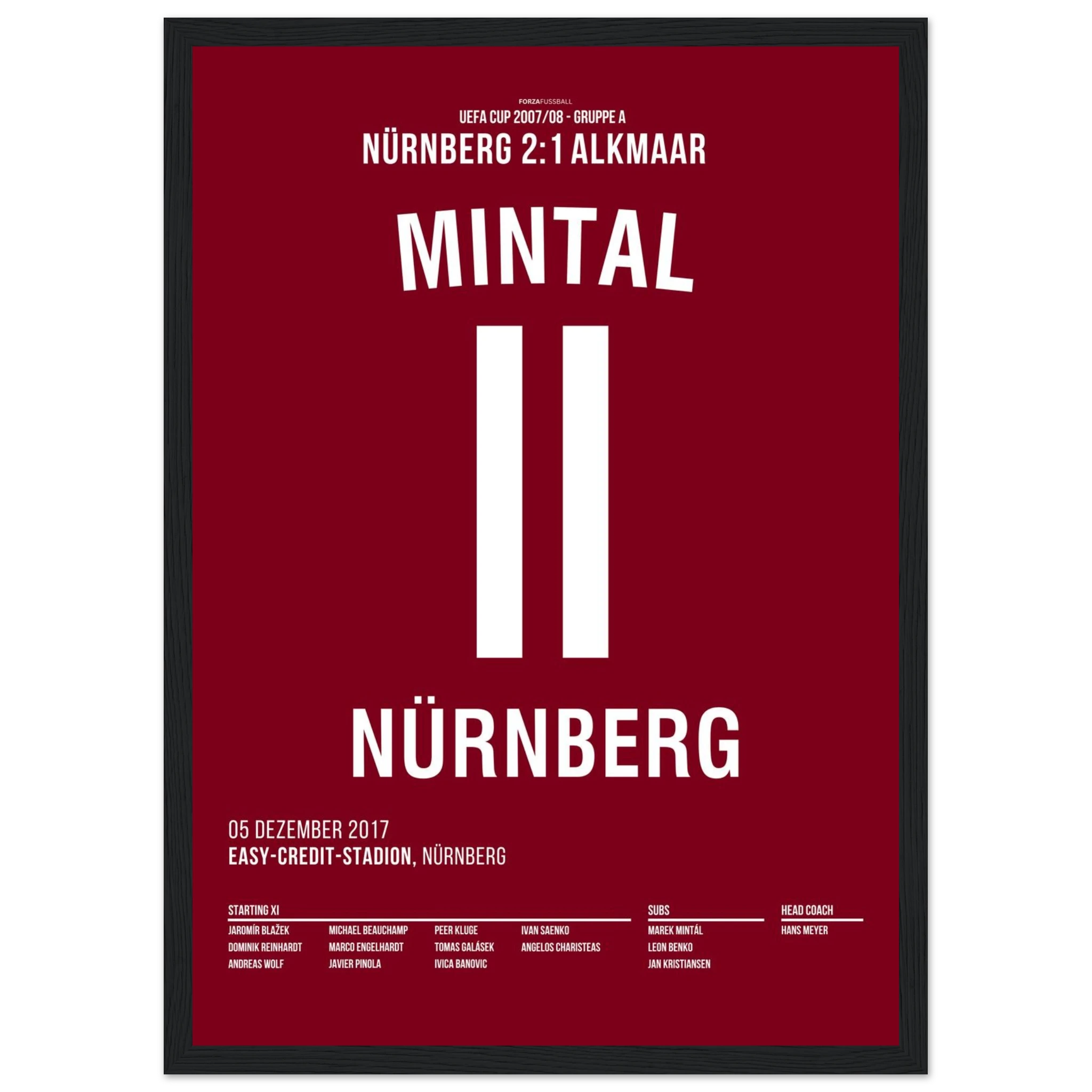 Marek Mintal dreht das UEFA Cup Spiel gegen Alkmaar 2007 Fußball Poster mit Rahmen