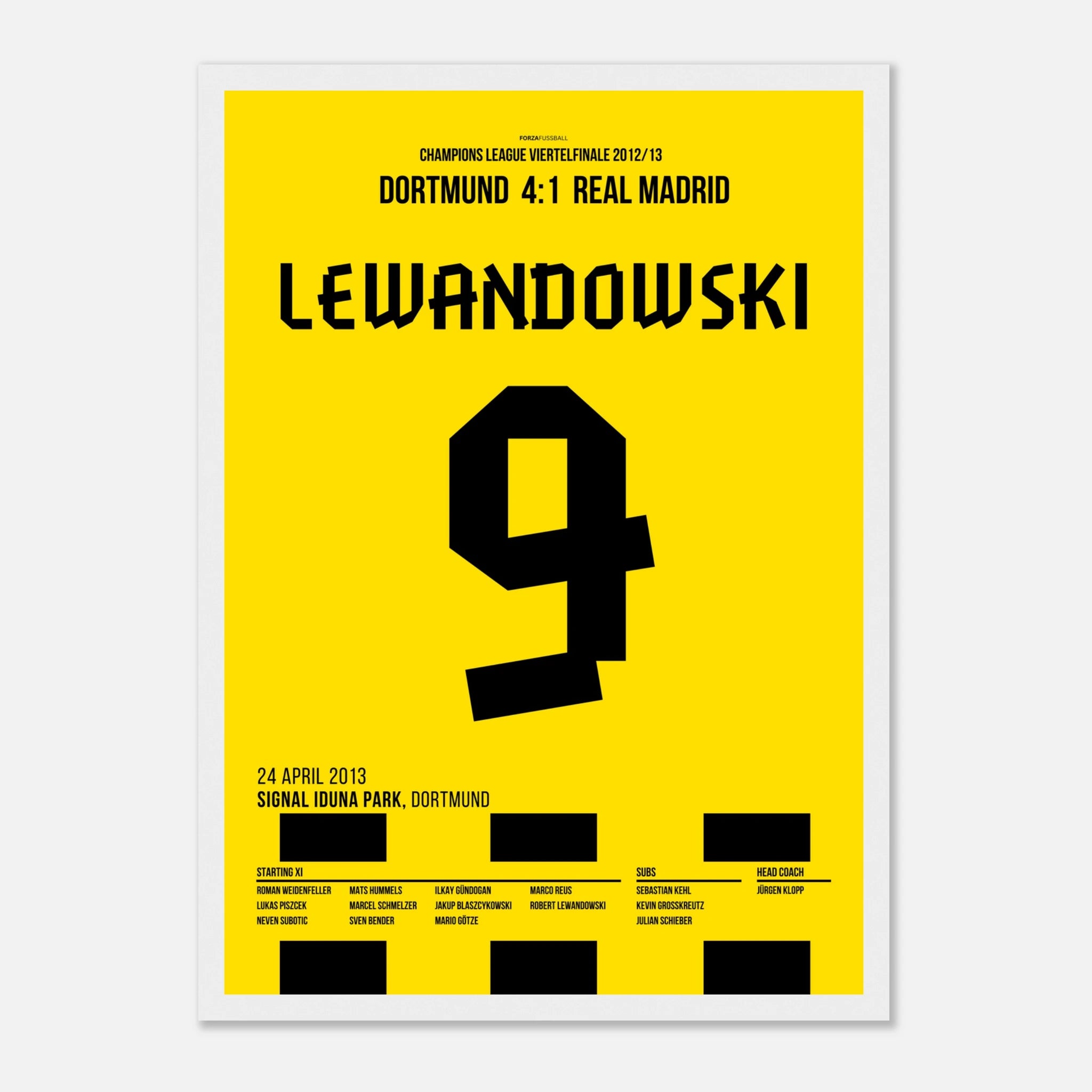 Lewandowski´s historischer Viererpack gegen Real Madrid Fußball Poster mit Rahmen