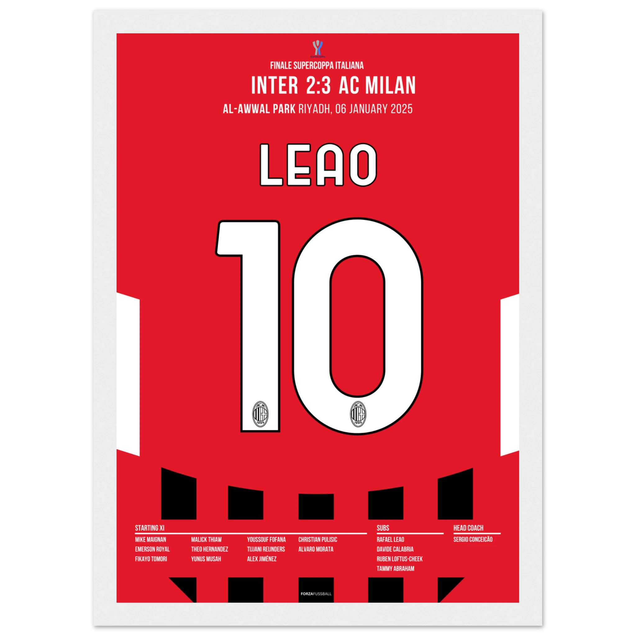 Leao führt Milan zum Super Cup Comeback im Derby Fußball Poster mit Rahmen