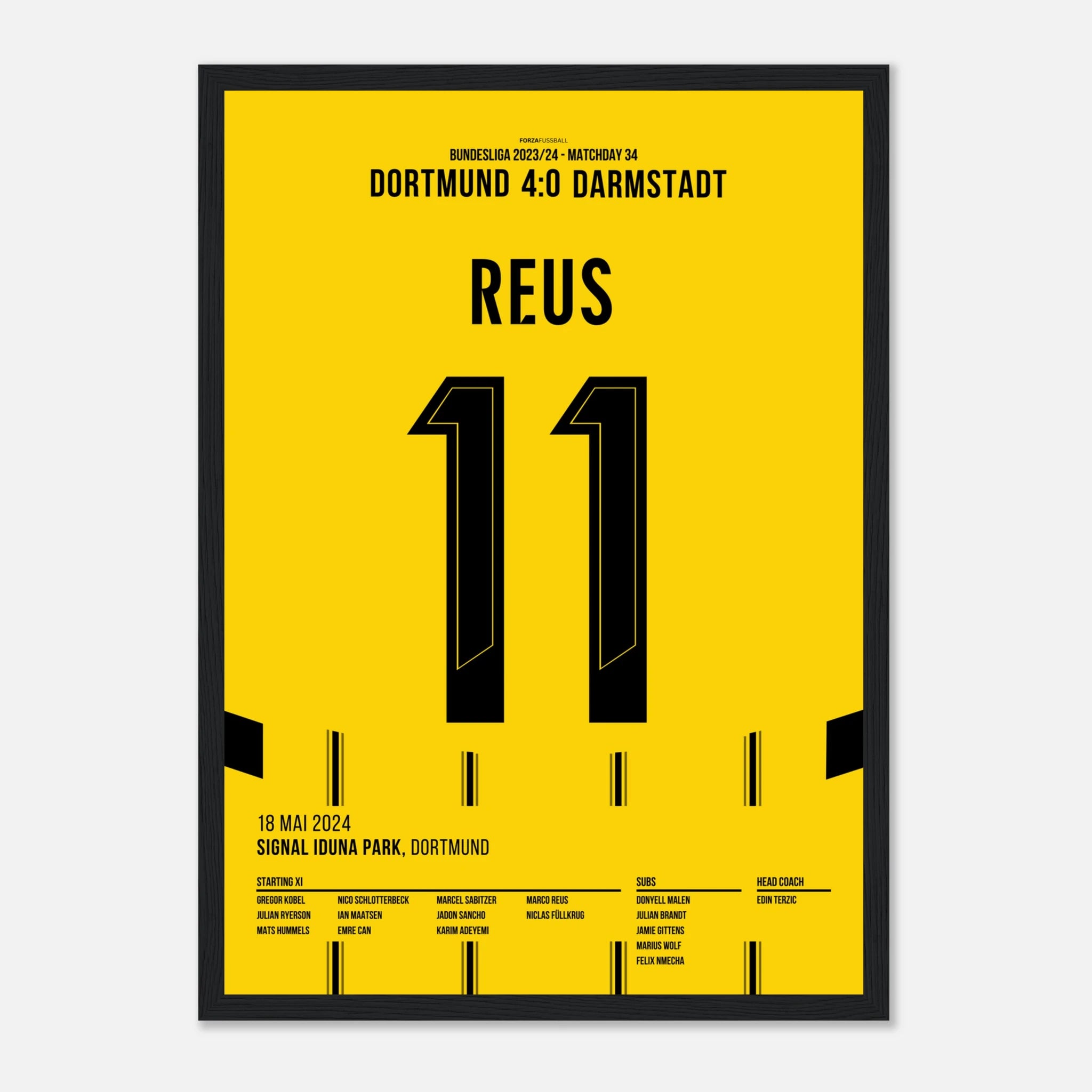 Marco Reus trifft per Freistoß im letzten Heimspiel für den BVB Fußball Poster mit Rahmen