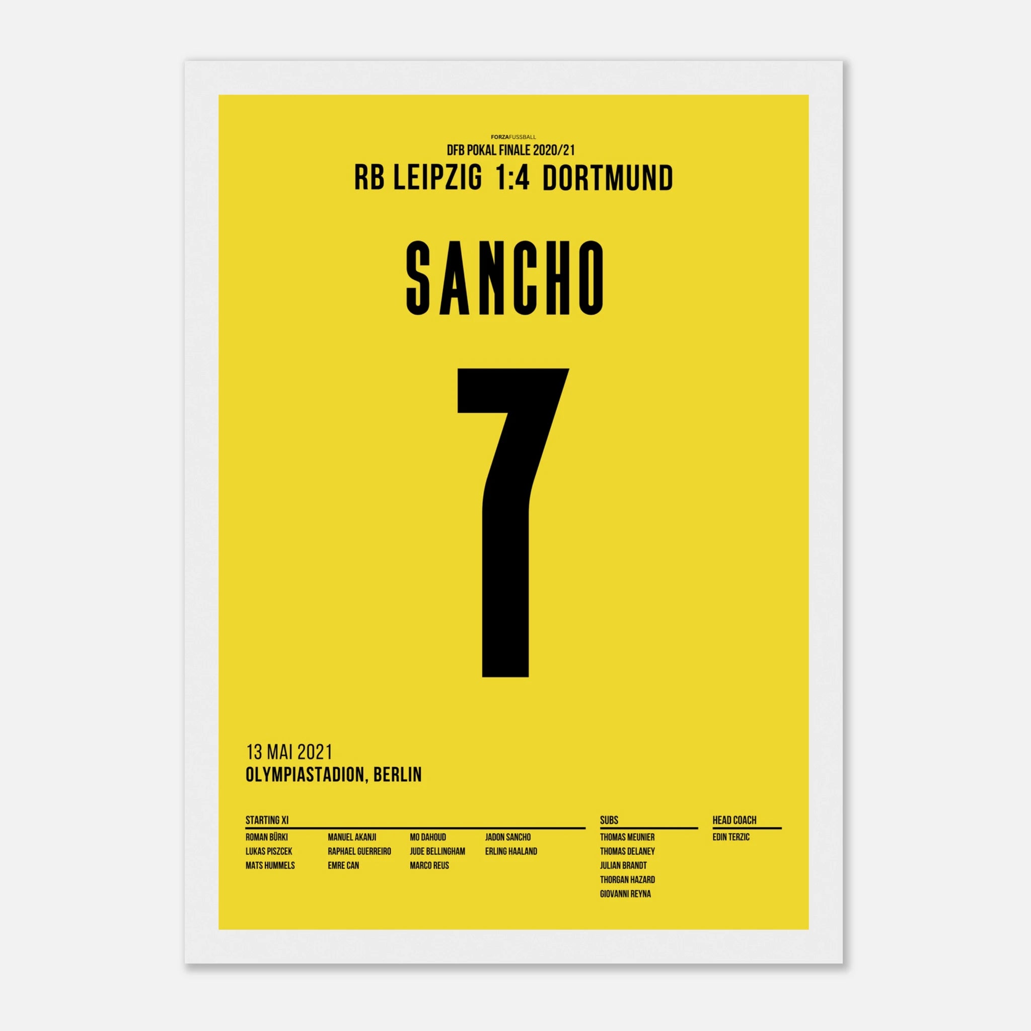 Jadon Sancho führt Dortmund mit Doppelpack zum DFB Pokal Sieg Fußball Poster mit Rahmen