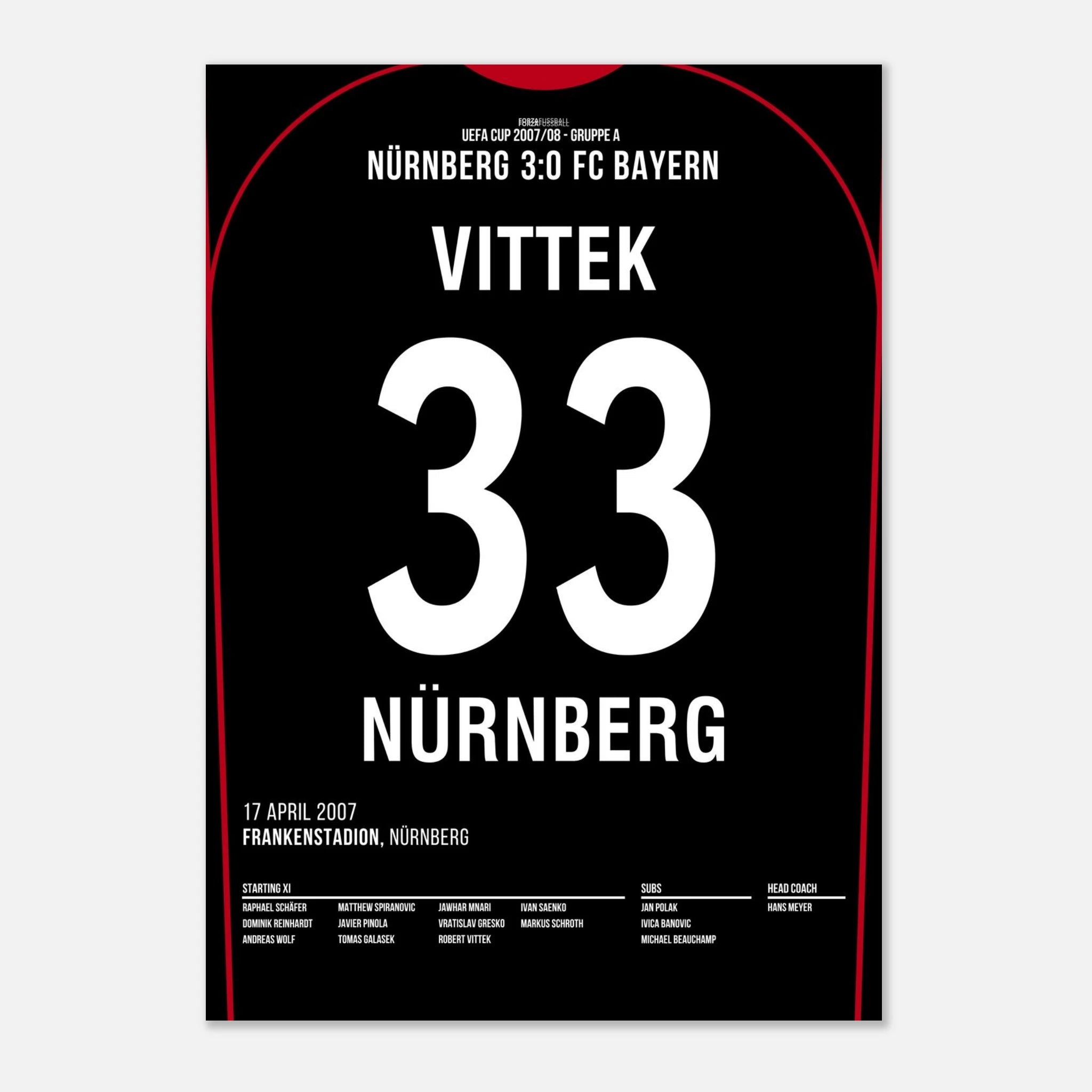 Robert Vittek war dabei! FCN 3 - Bayern 0 Fußball Poster mit Rahmen