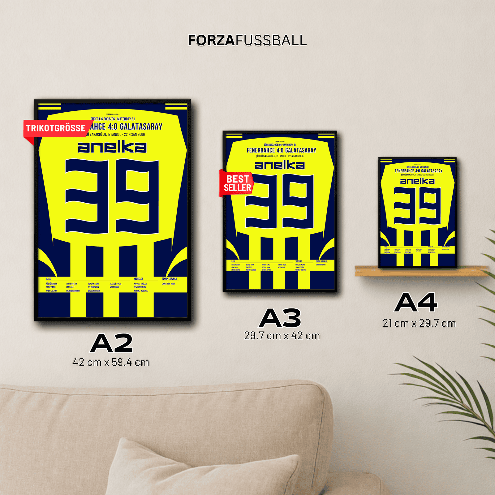 Nicolas Anelka mit dem 4:0 zum Derbysieg gegen Galatasaray Fußball Poster mit Rahmen