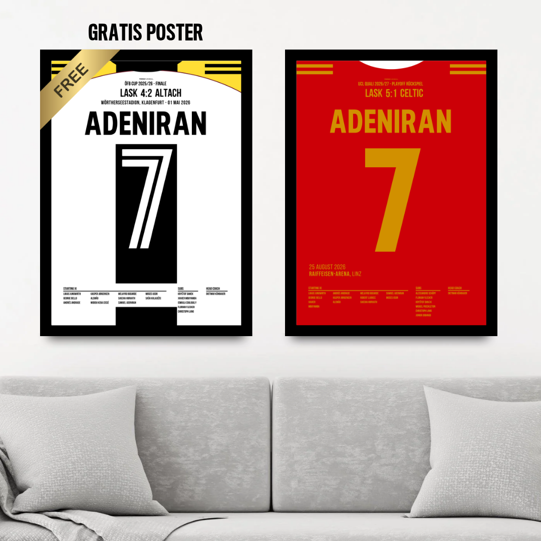 Samuel Adeniran LASK 1+1 Set – zwei Poster im schwarzen Rahmen im Wohnzimmer