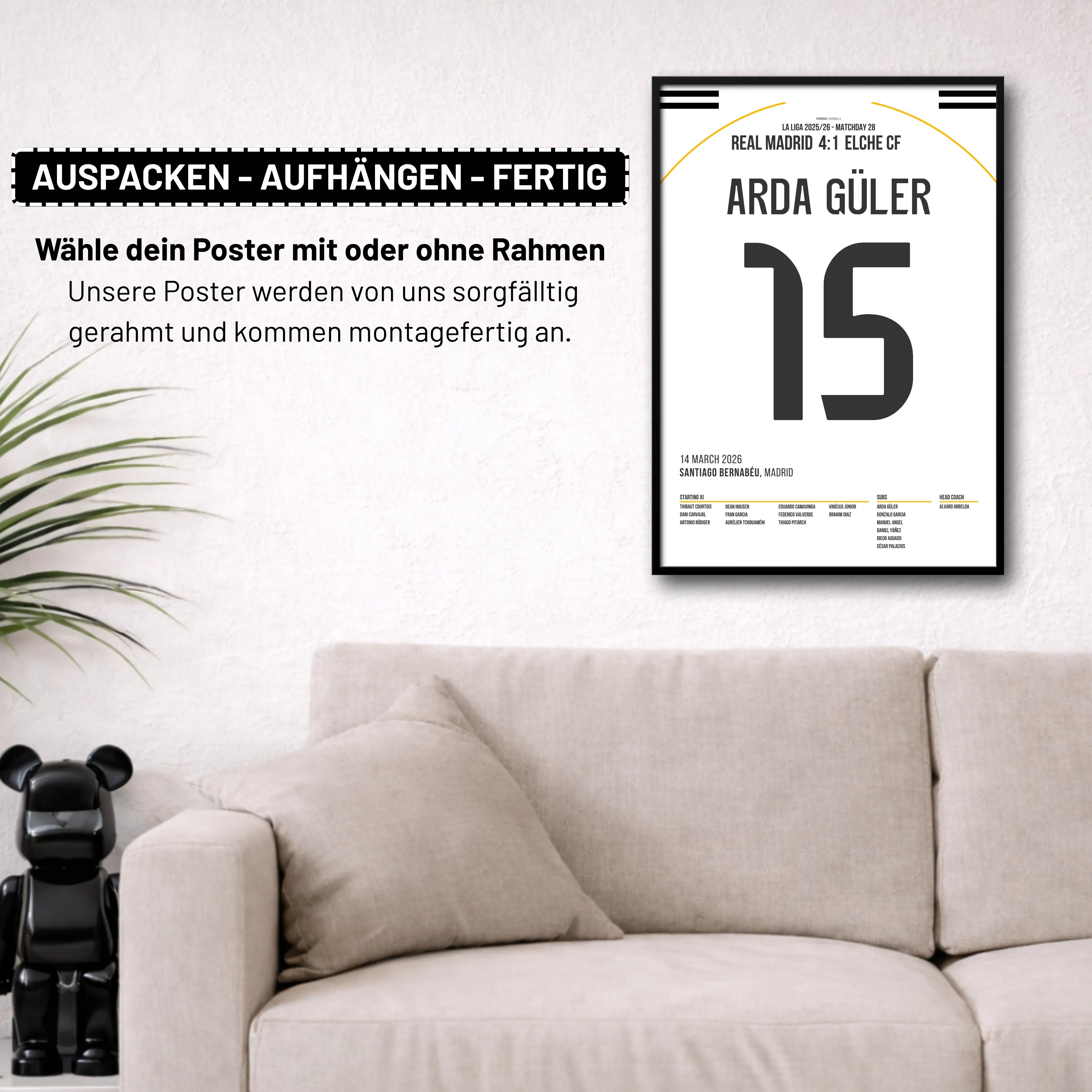 Arda Güler mit dem Tor des Jahres aus fast 70 Metern Fußball Poster mit Rahmen