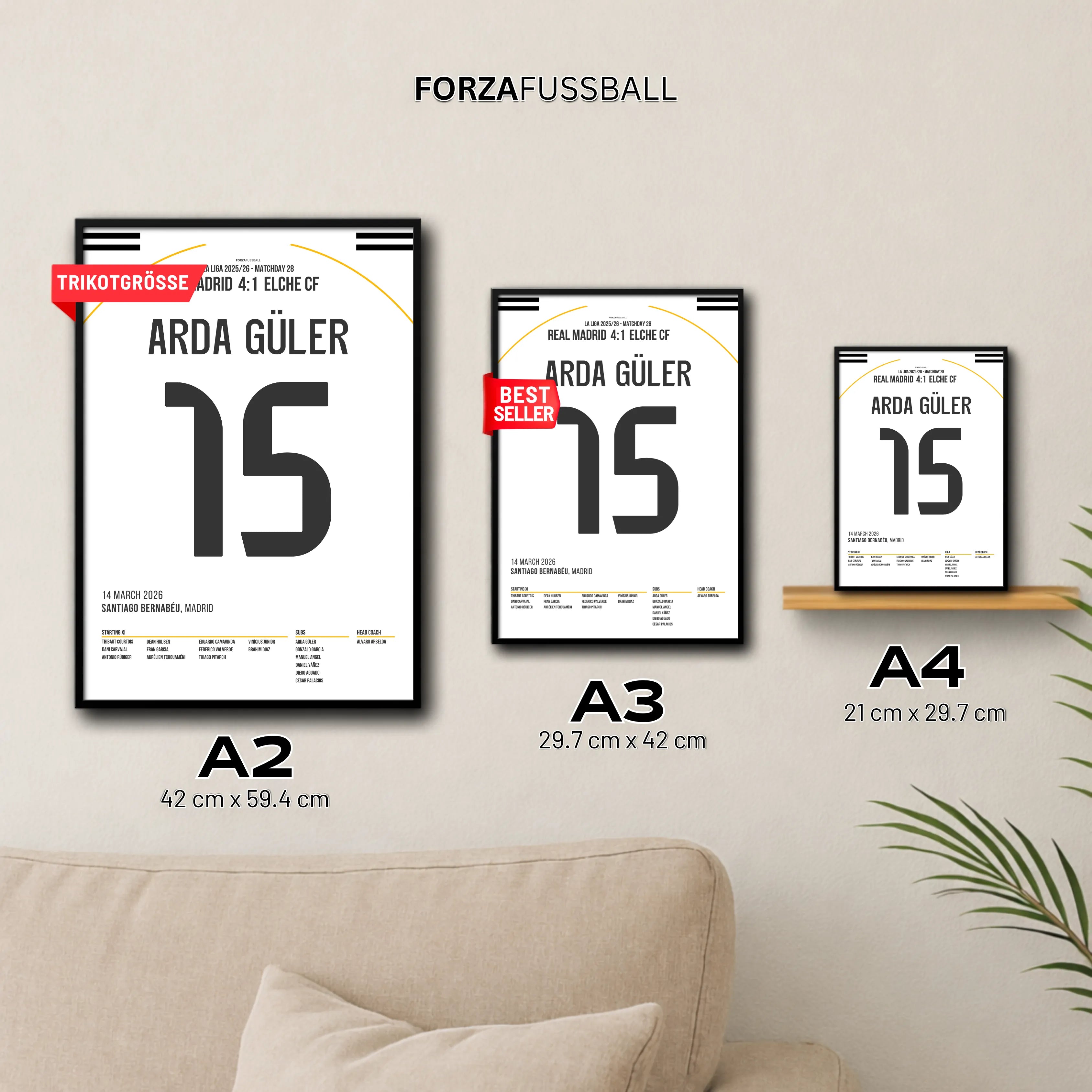 Arda Güler mit dem Tor des Jahres aus fast 70 Metern Fußball Poster mit Rahmen