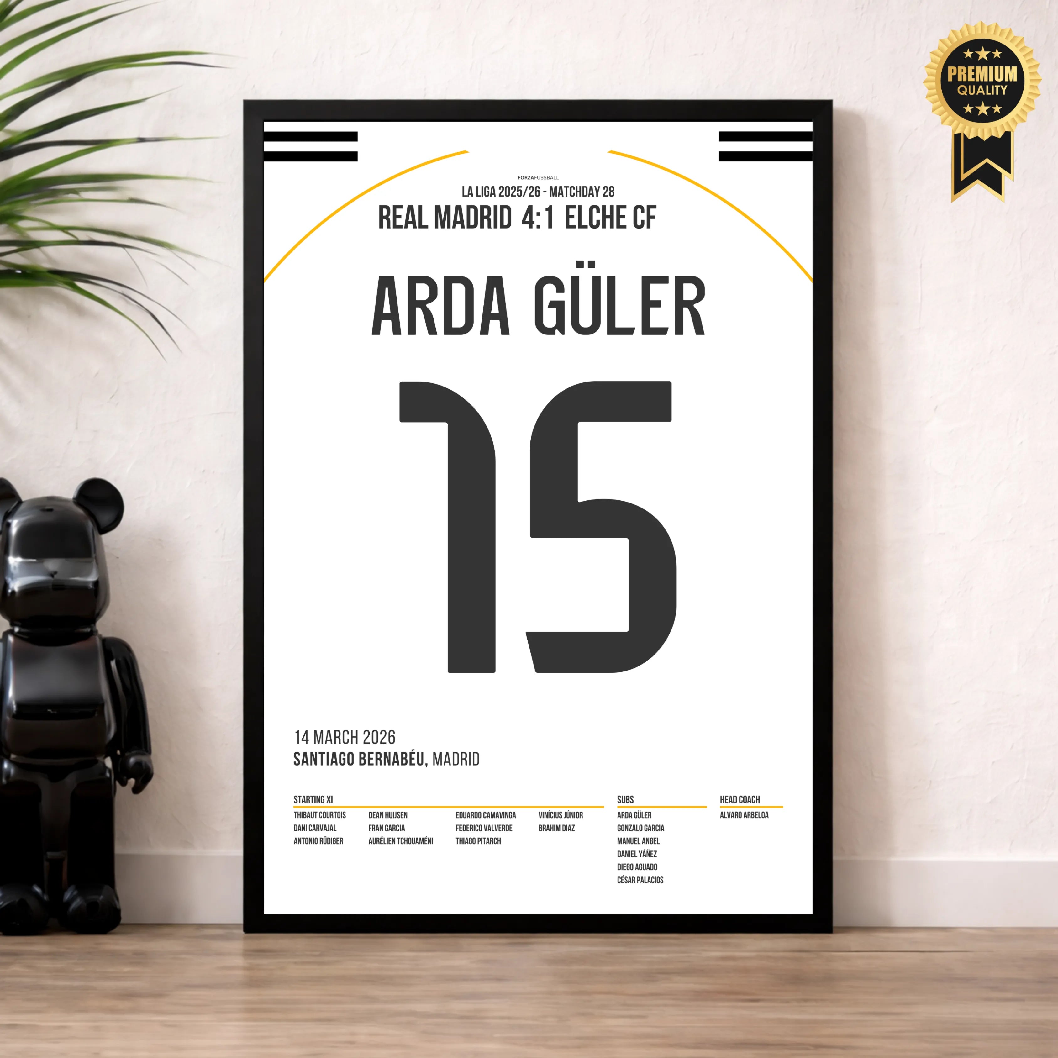 Arda Güler mit dem Tor des Jahres aus fast 70 Metern Fußball Poster mit Rahmen