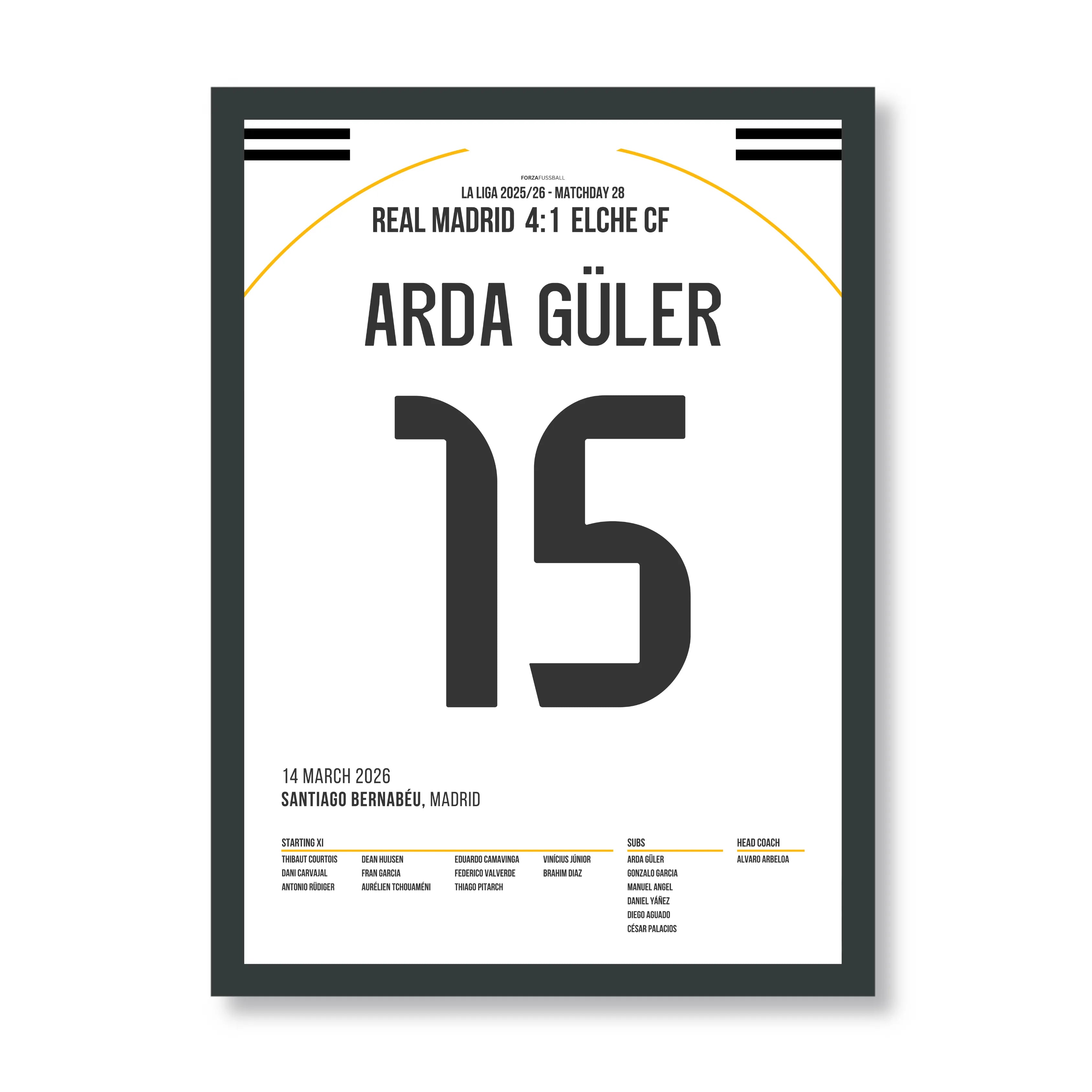 Arda Güler mit dem Tor des Jahres aus fast 70 Metern Fußball Poster mit Rahmen