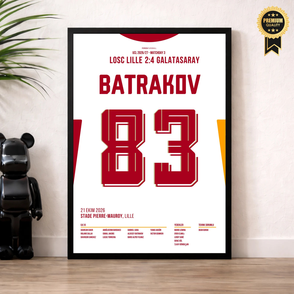Batrakov Gala Poster – 4:2 in Lille, erster CL-Sieg 26/27, im Wohnzimmer