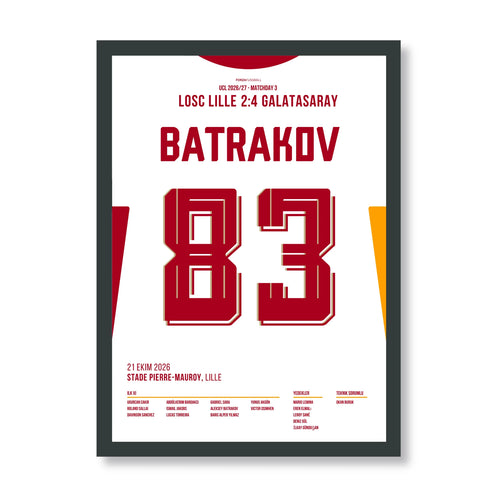 Batrakov Gala Poster – 4:2 in Lille, erster CL-Sieg 26/27, schwarzer Rahmen