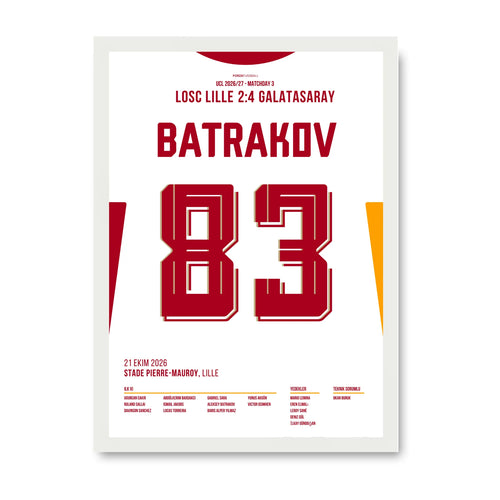 Batrakov Gala Poster – 4:2 in Lille, erster CL-Sieg 26/27, weisser Rahmen