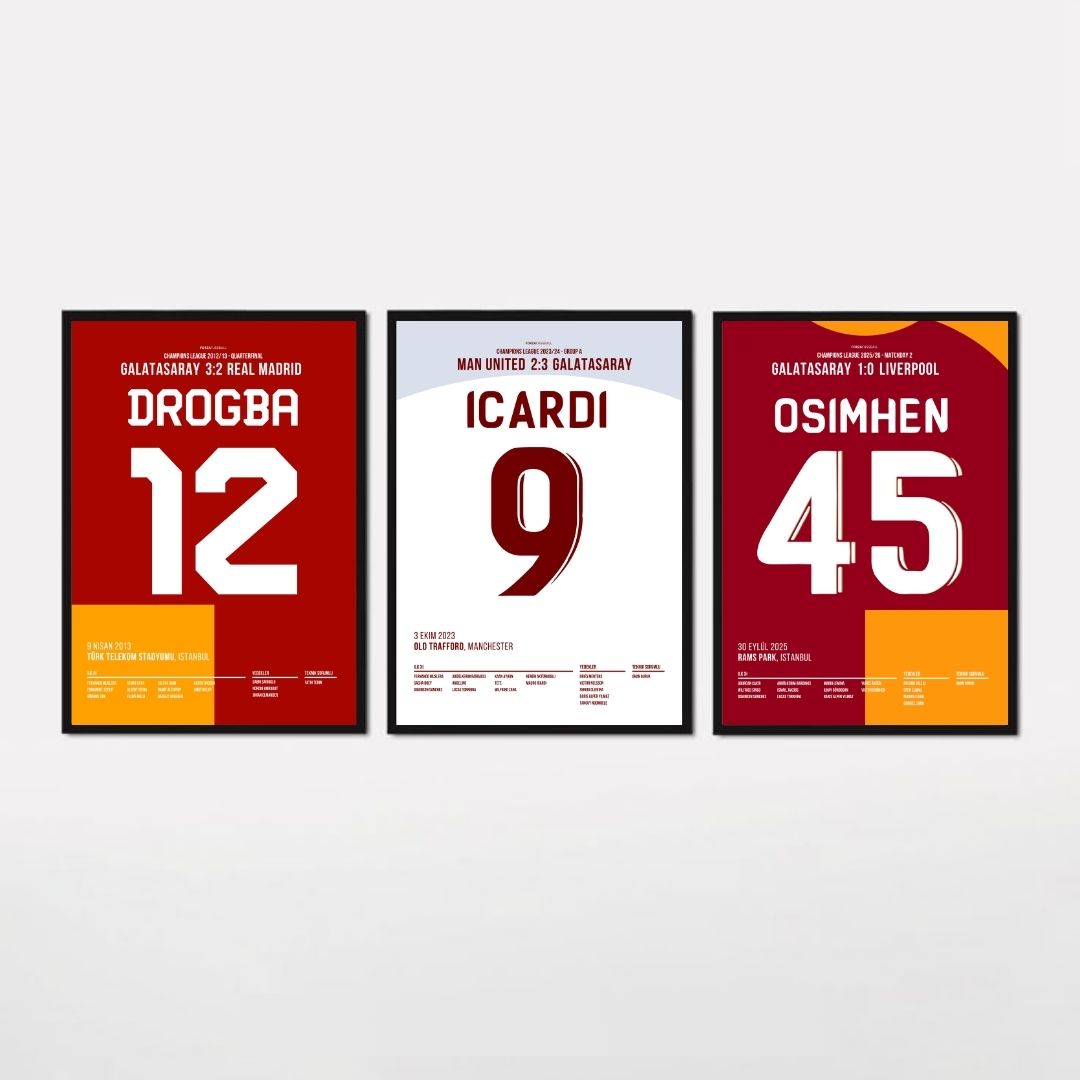 Drogba - Icardi - Osimhen Bundle Fußball Poster mit Rahmen