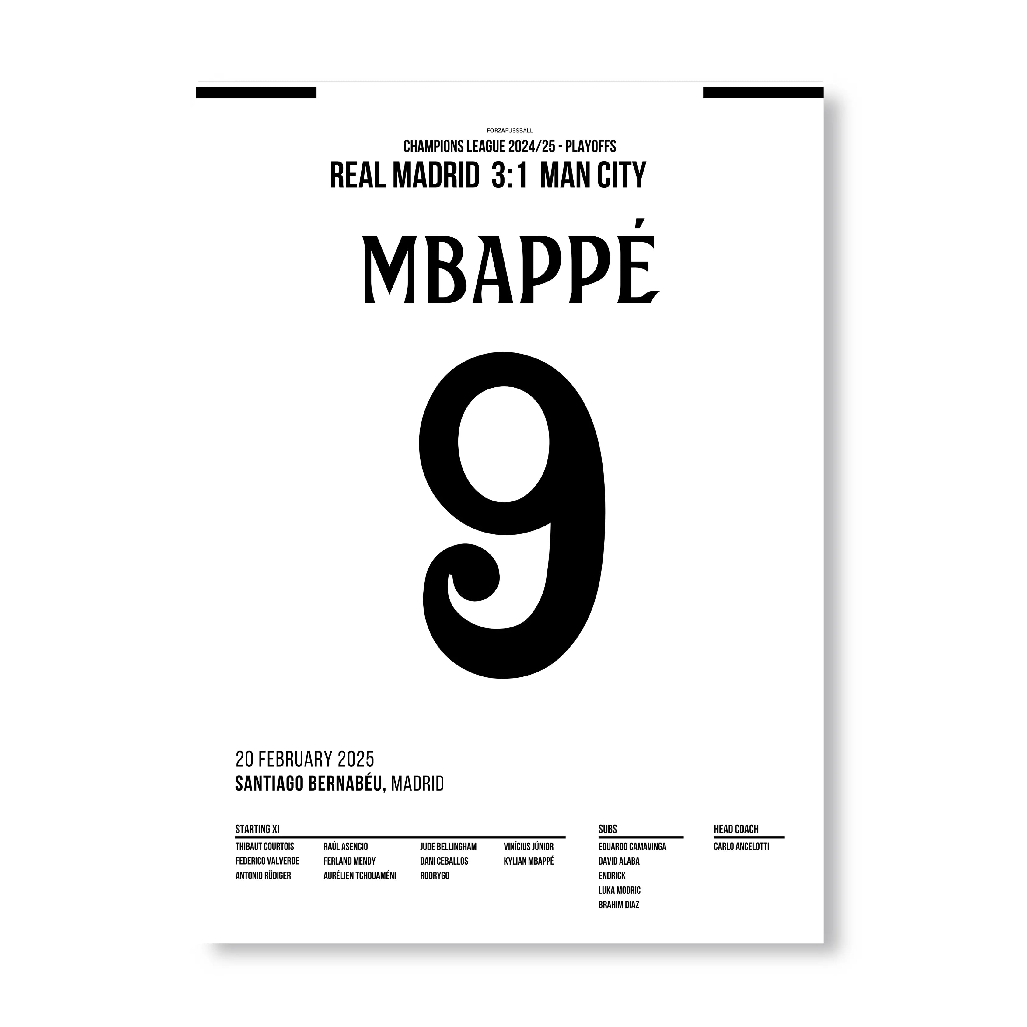 Mbappé mit lupenreinen Hattrick gegen Man City Fußball Poster mit Rahmen
