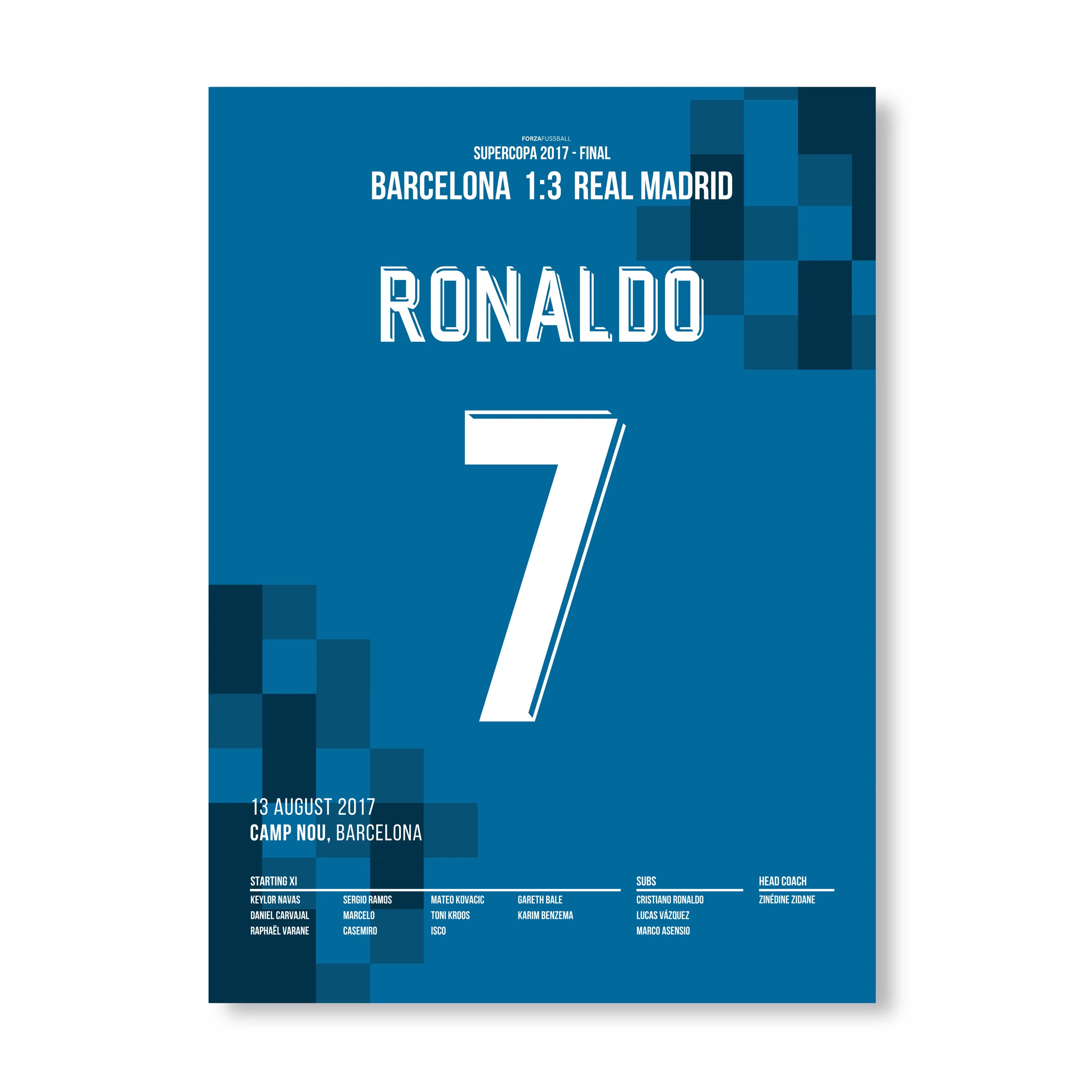 Ronaldo mit Traumtor zum Super Copa Sieg im Clasico Fußball Poster mit Rahmen