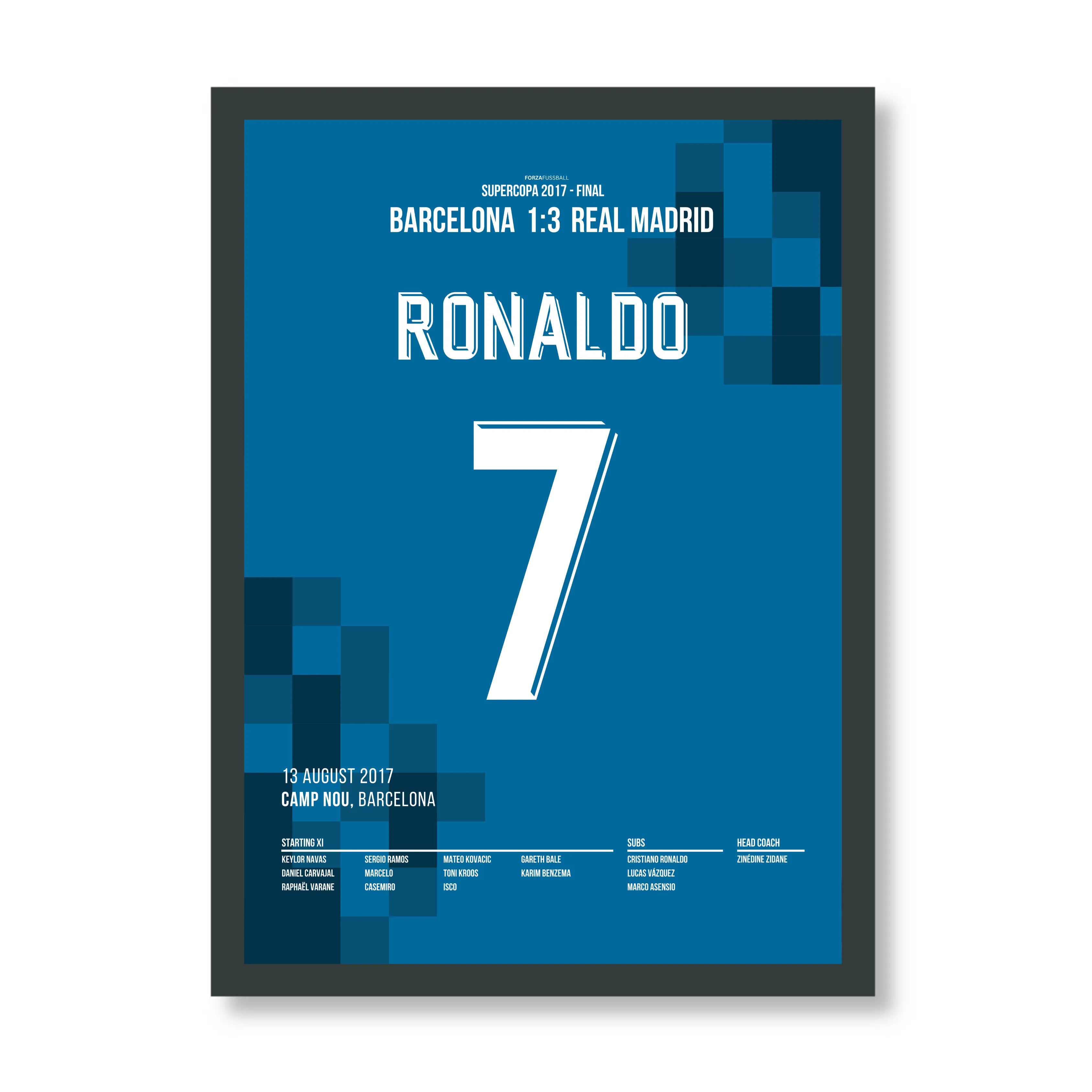 Ronaldo mit Traumtor zum Super Copa Sieg im Clasico Fußball Poster mit Rahmen