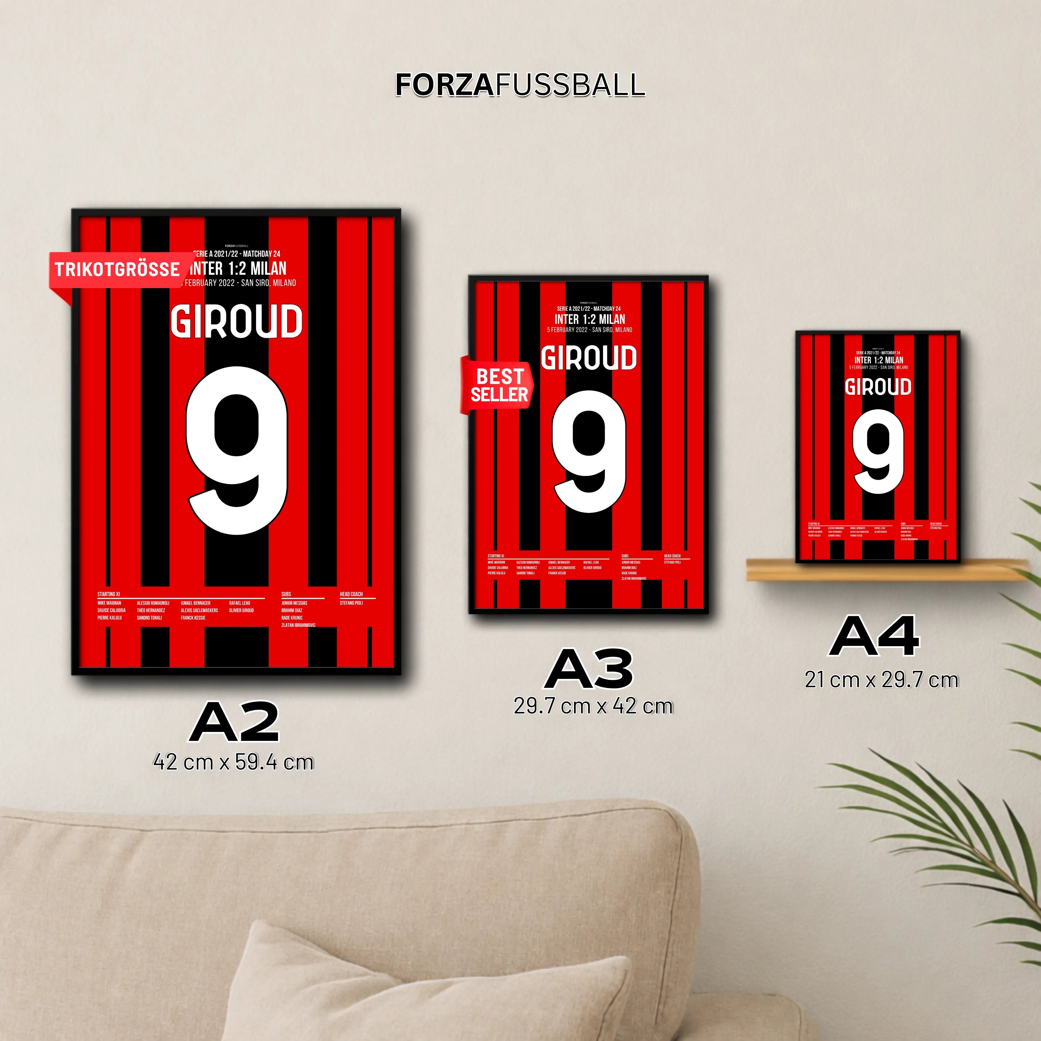 Doppelschlag! Giroud dreht das Derby gegen Inter Fußball Poster mit Rahmen