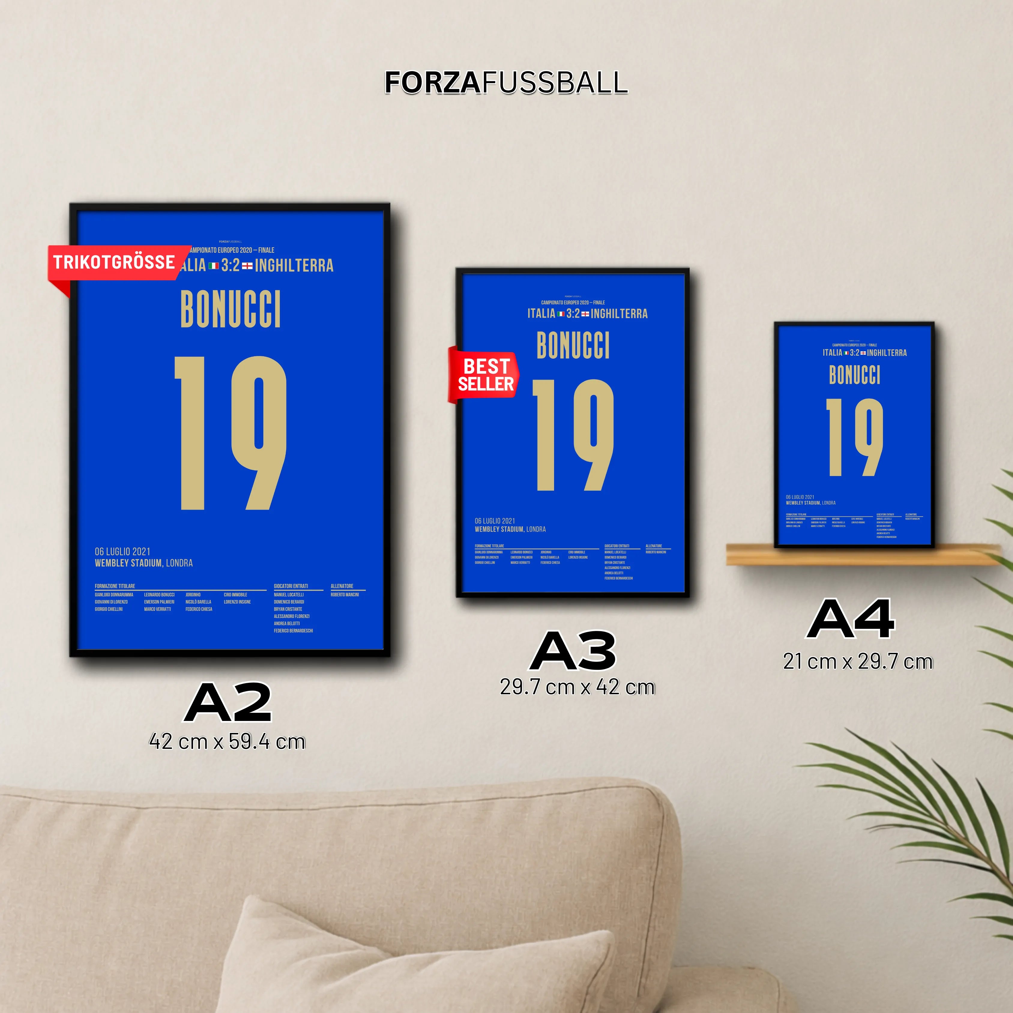 Bonucci trifft zum Ausgleich im EM-Finale vs England Fußball Poster mit Rahmen