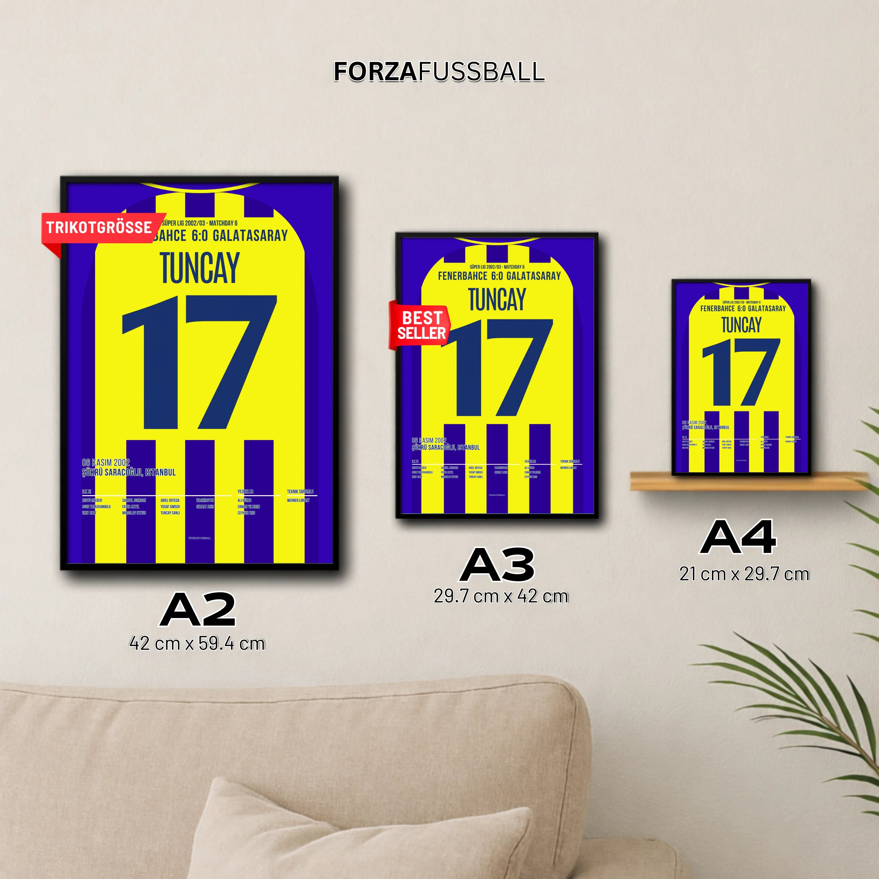 Tuncay und Fener schrauben Gala mit 6:0 auseinander Fußball Poster mit Rahmen