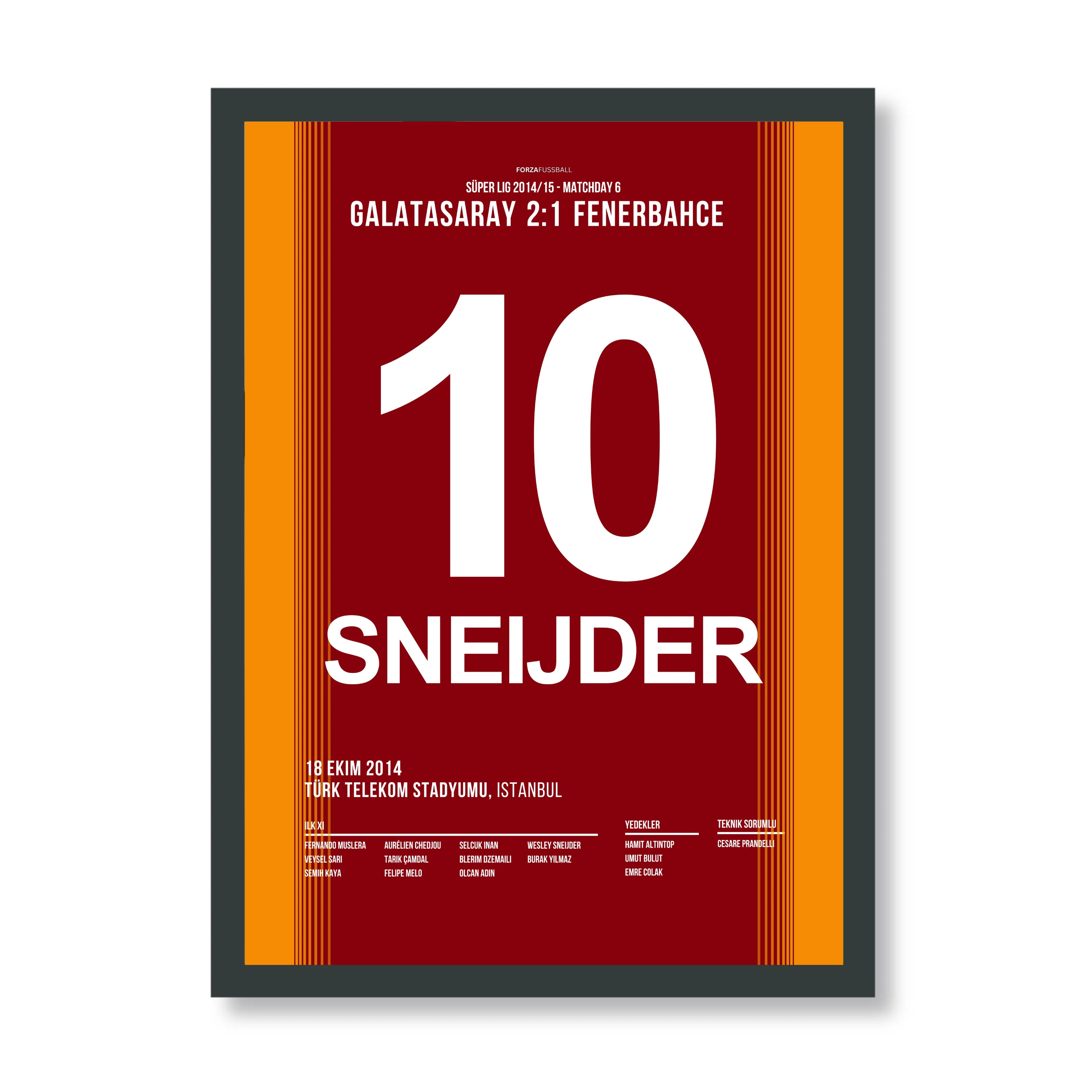 Sneijder schickt Volkan nach rechts und nach links Fußball Poster mit Rahmen