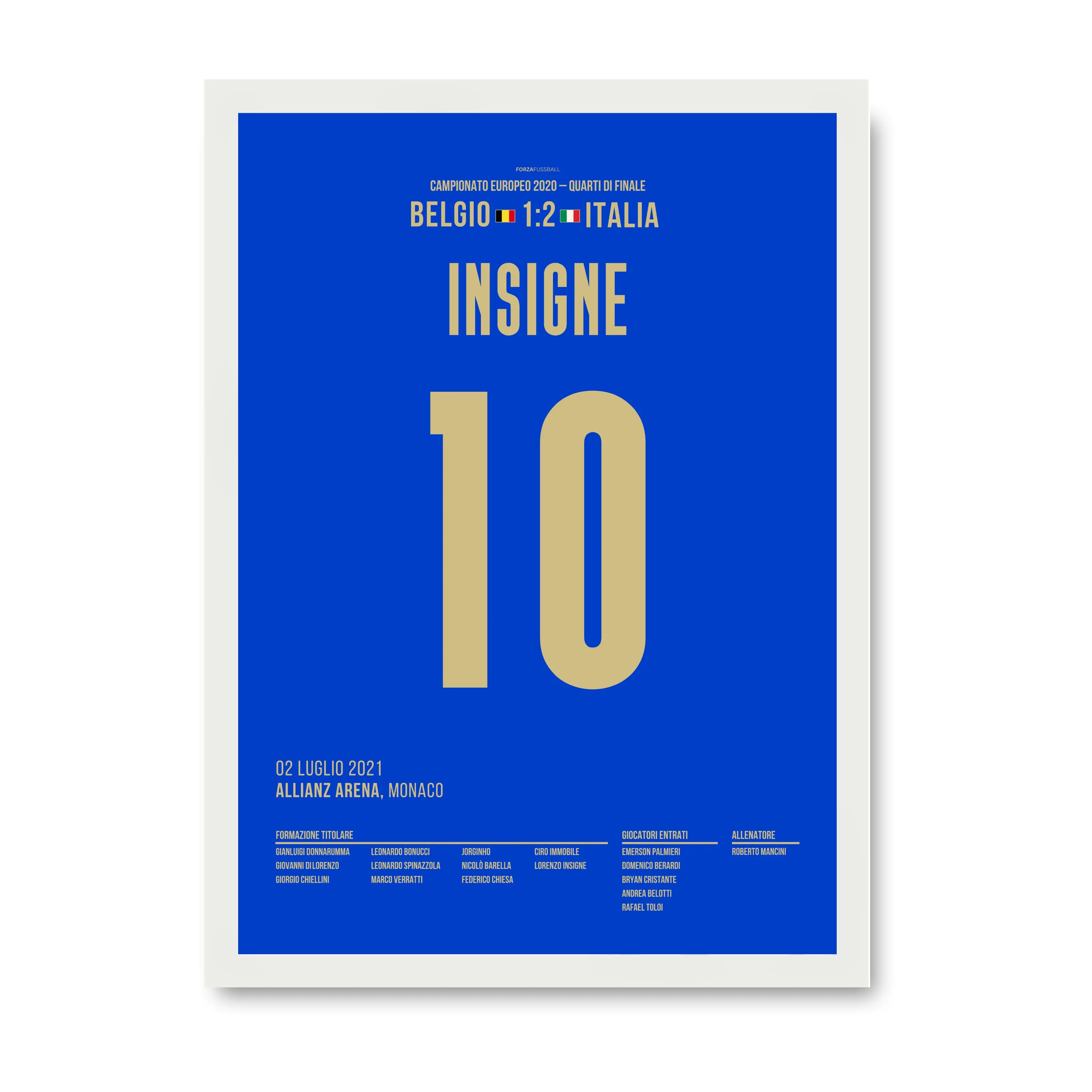 Insigne schickt Italien per Traumtor Richtung EM Halbfinale Fußball Poster mit Rahmen