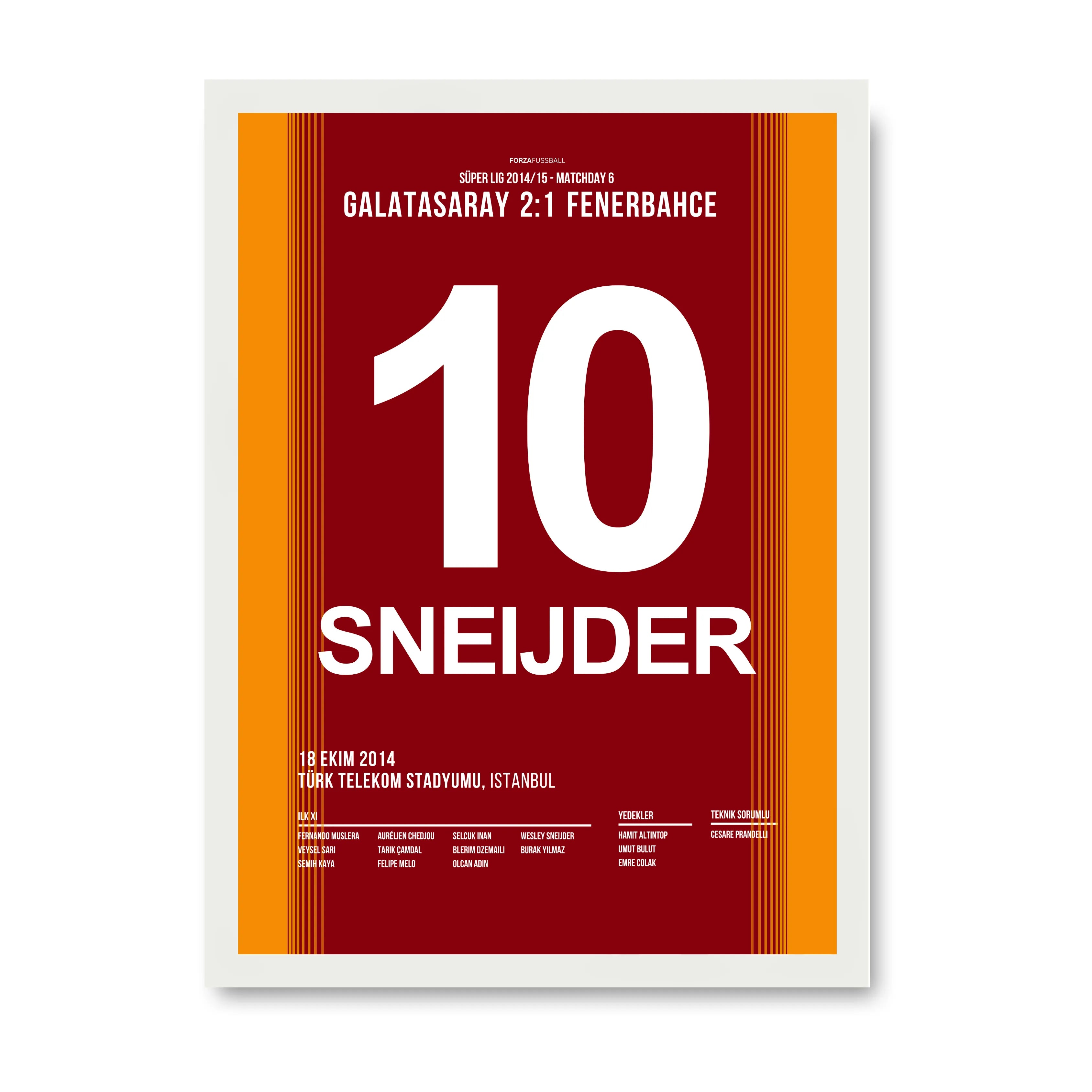 Sneijder schickt Volkan nach rechts und nach links Fußball Poster mit Rahmen