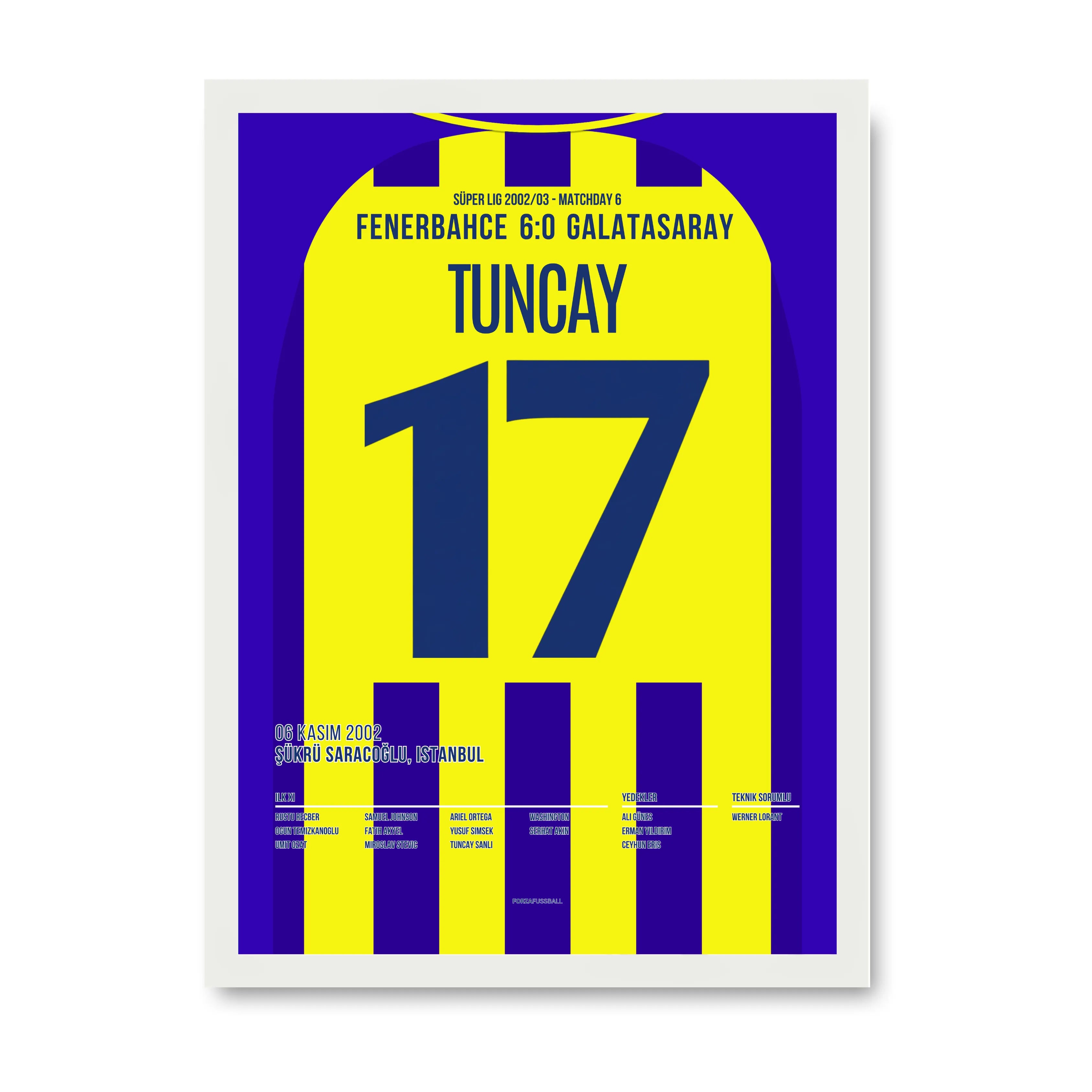 Tuncay und Fener schrauben Gala mit 6:0 auseinander Fußball Poster mit Rahmen
