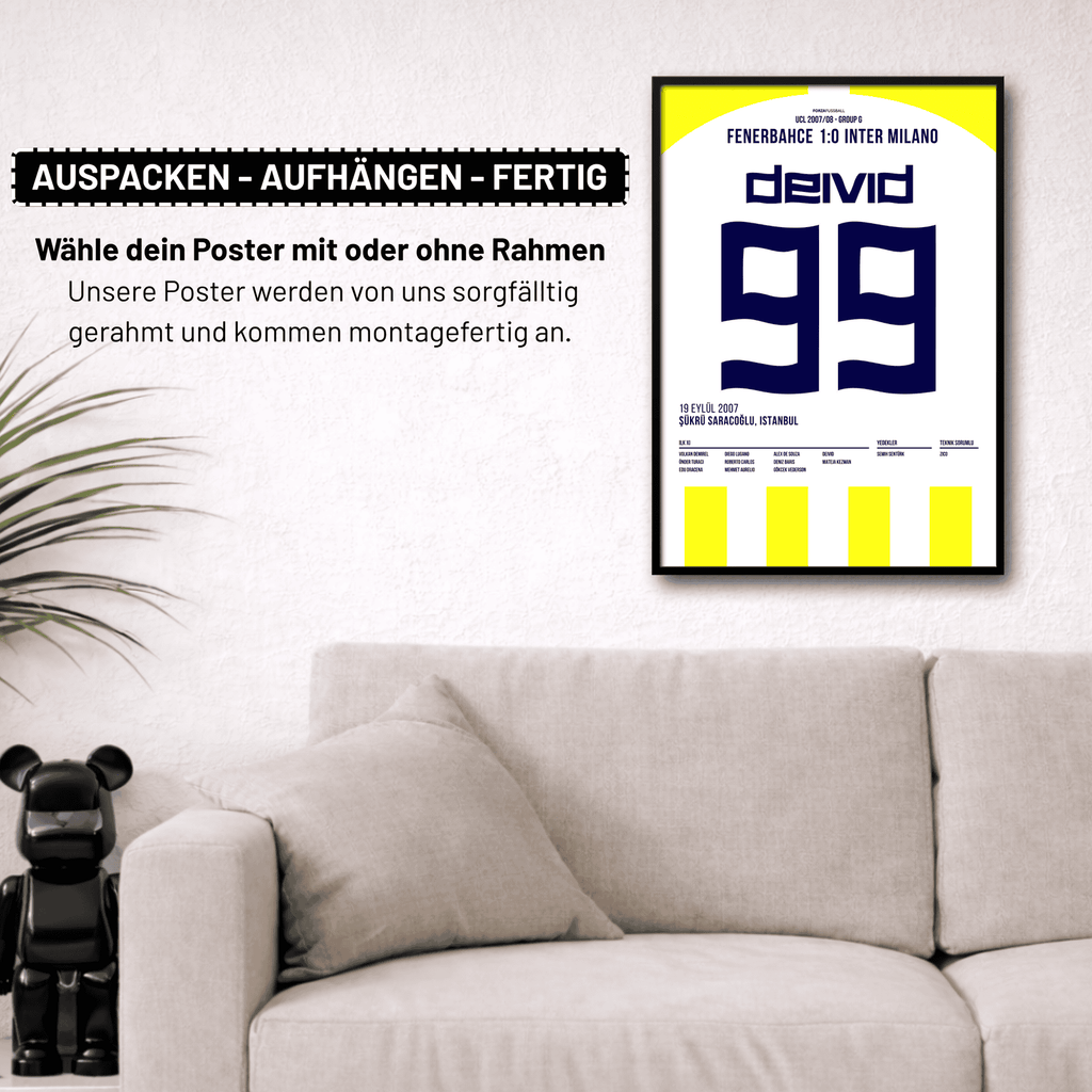 Deivid mit dem Seitfallzieher zum Sieg gegen Inter Fußball Poster mit Rahmen