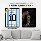 Lionel Messi GOAT 1+1 Set Fußball Poster mit Rahmen