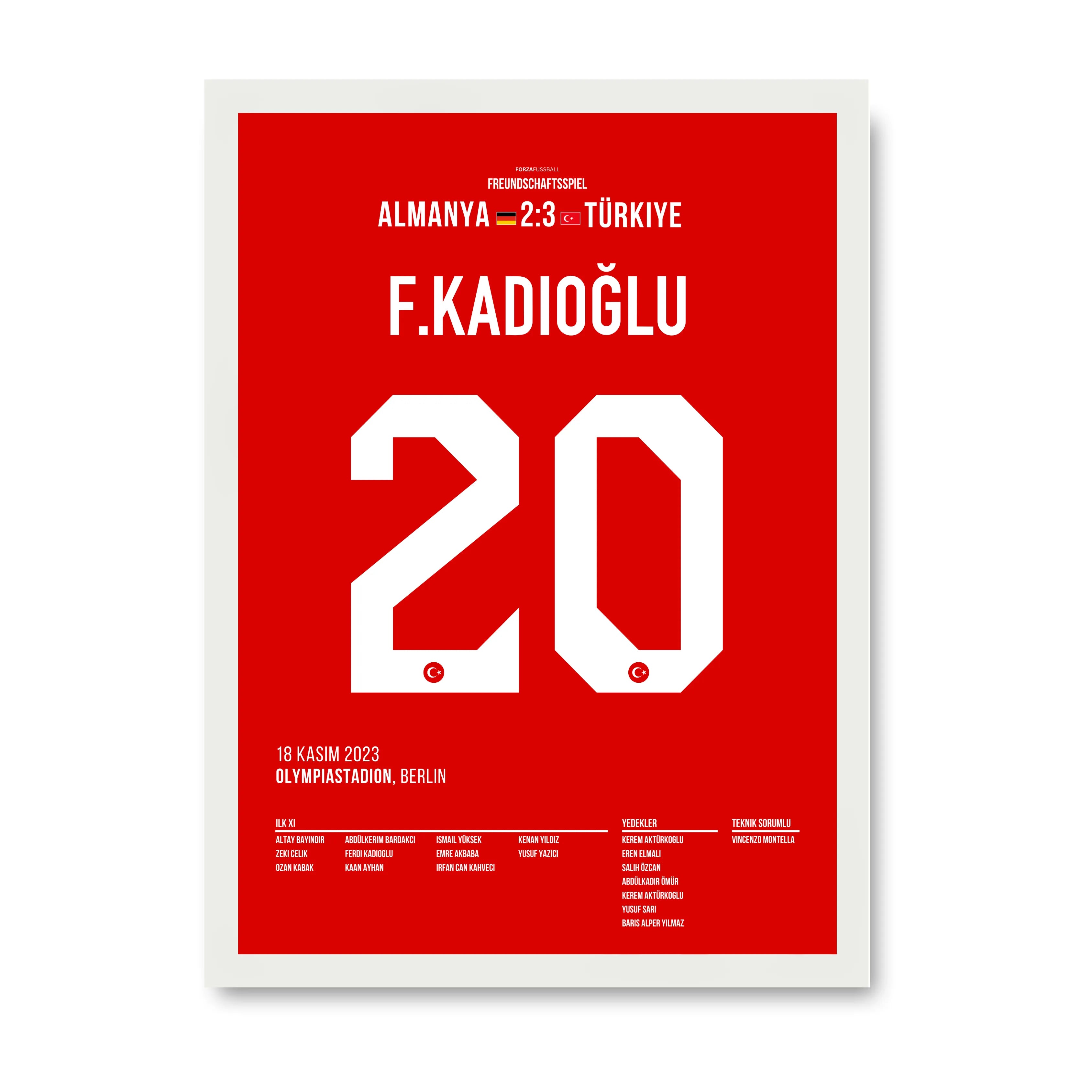 Ferdi´s Ausgleichtreffer gegen Deutschland im Olympiastadion Berlin Fußball Poster mit Rahmen