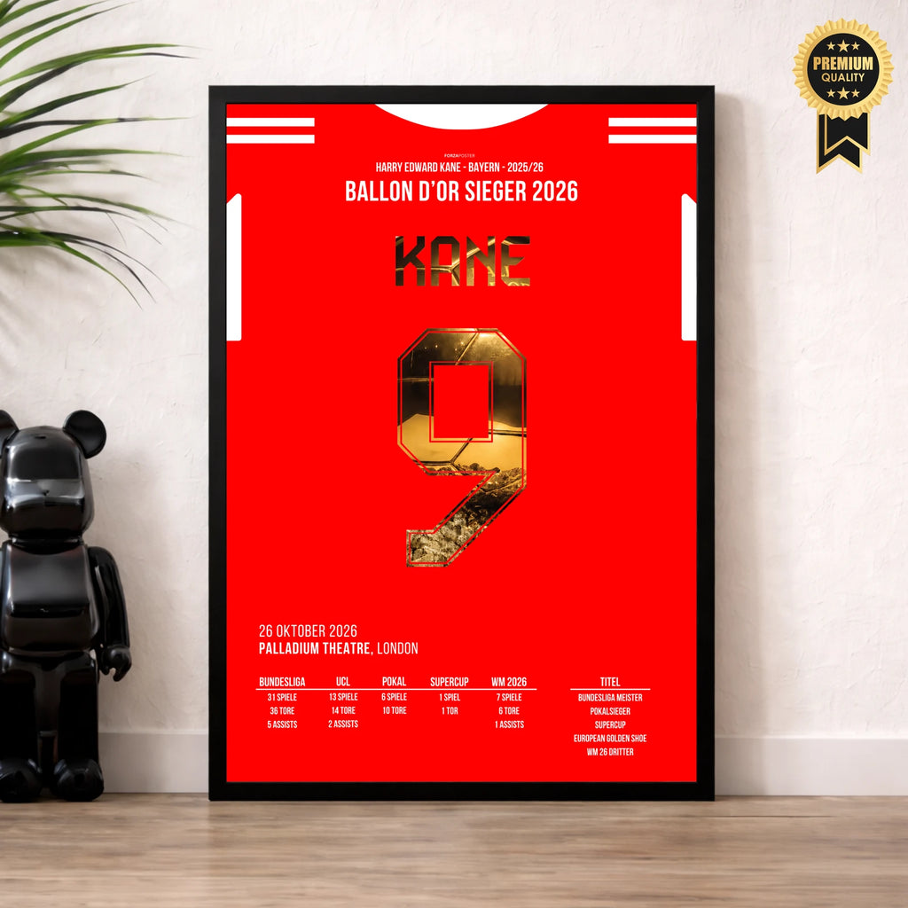 Harry Kane Bayern Poster – Ballon d'Or 2026, im Wohnzimmer