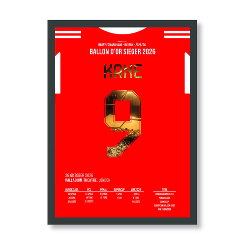 Harry Kane Bayern Poster – Ballon d'Or 2026, schwarzer Rahmen