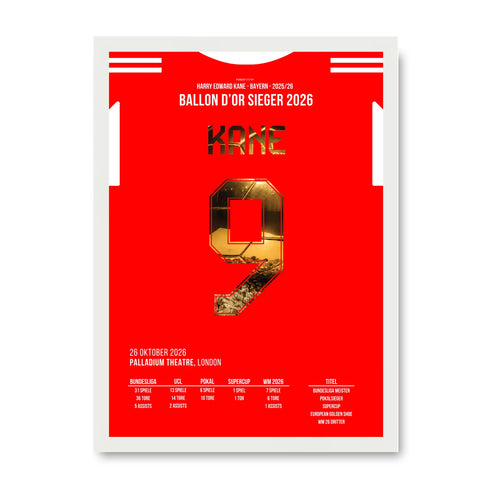Harry Kane Bayern Poster – Ballon d'Or 2026, weisser Rahmen