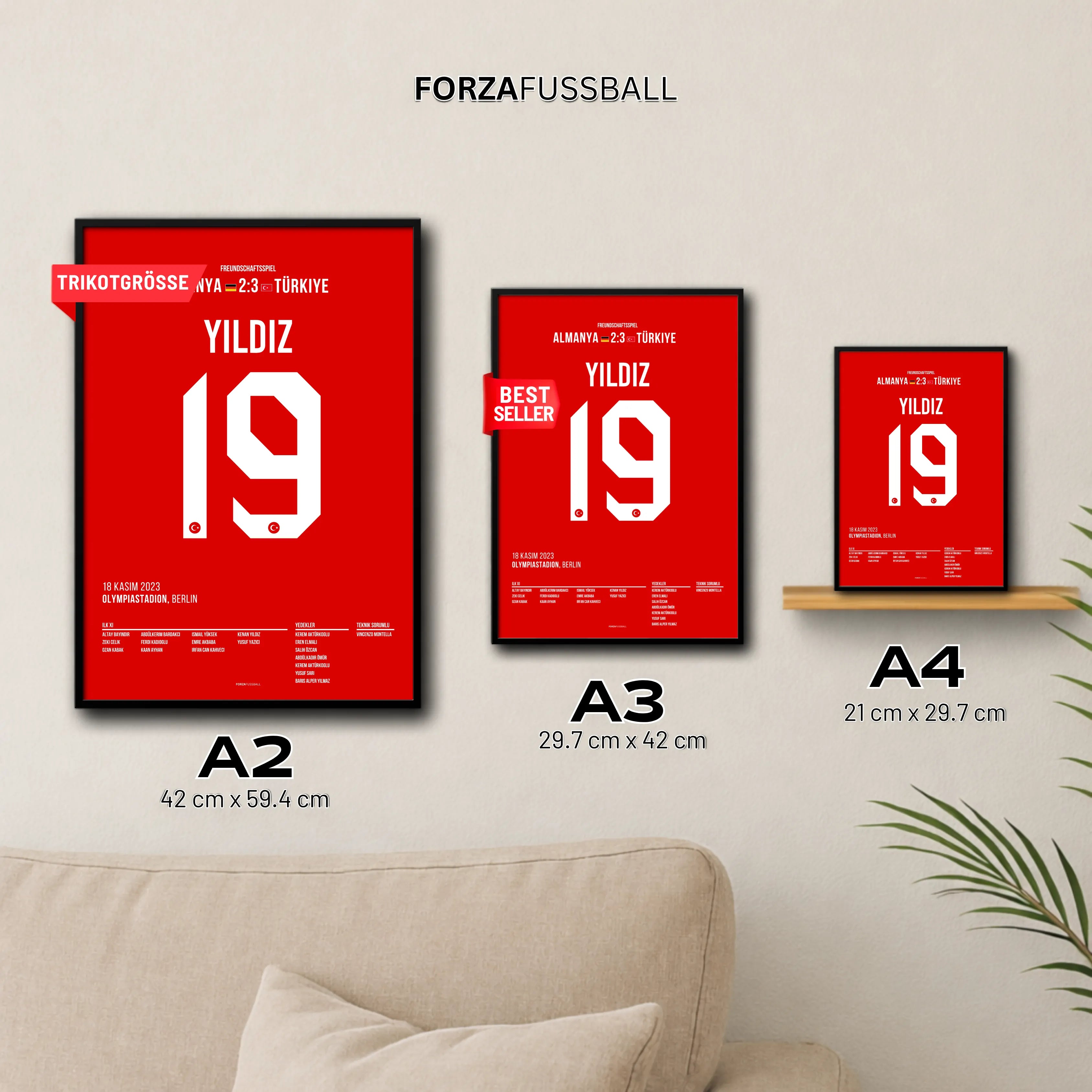 Kenan Yildiz knallt den Ball gegen Deutschland unter die Latte Fußball Poster mit Rahmen