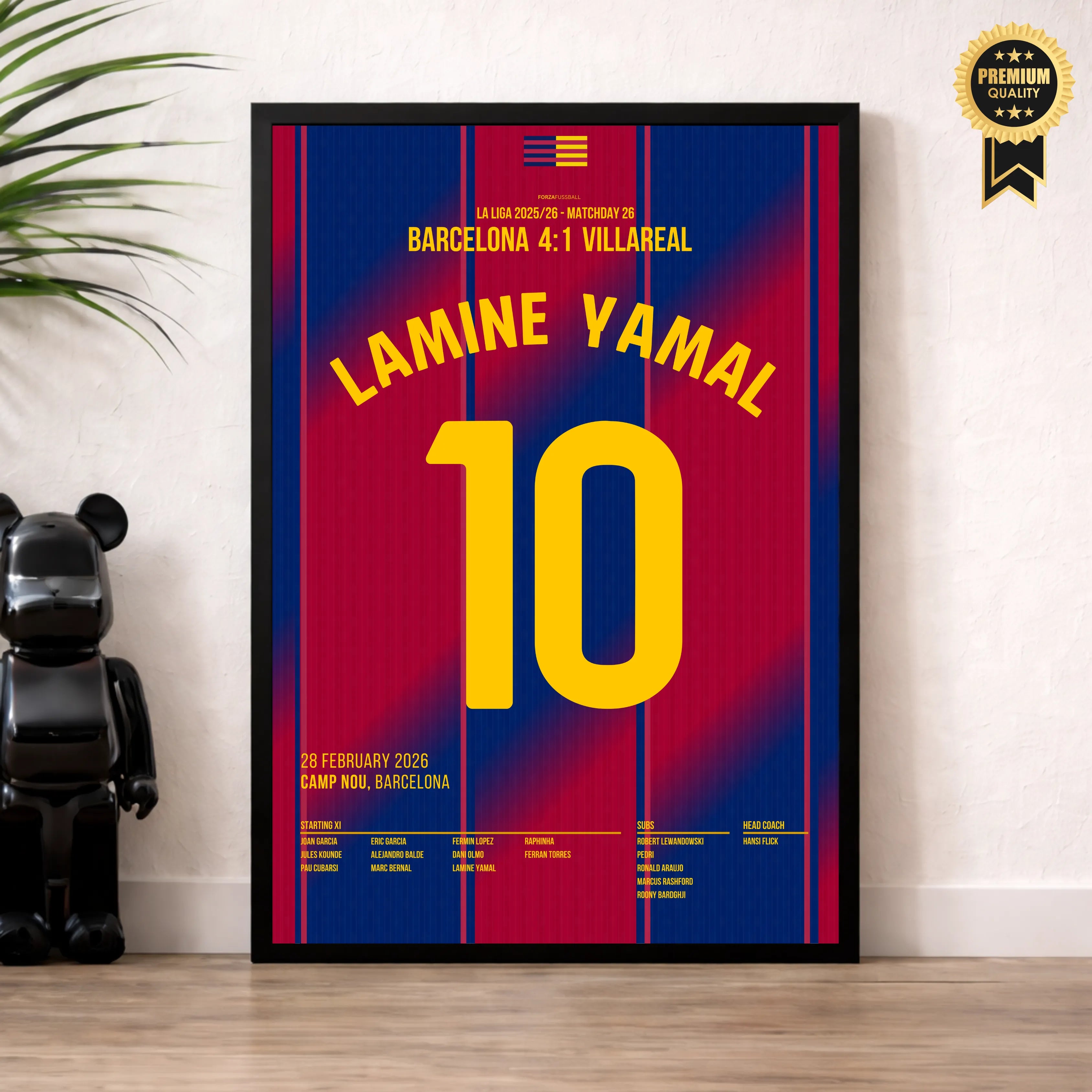 Hattrick! Lamine Yamal vernichtet Villareal Fußball Poster mit Rahmen