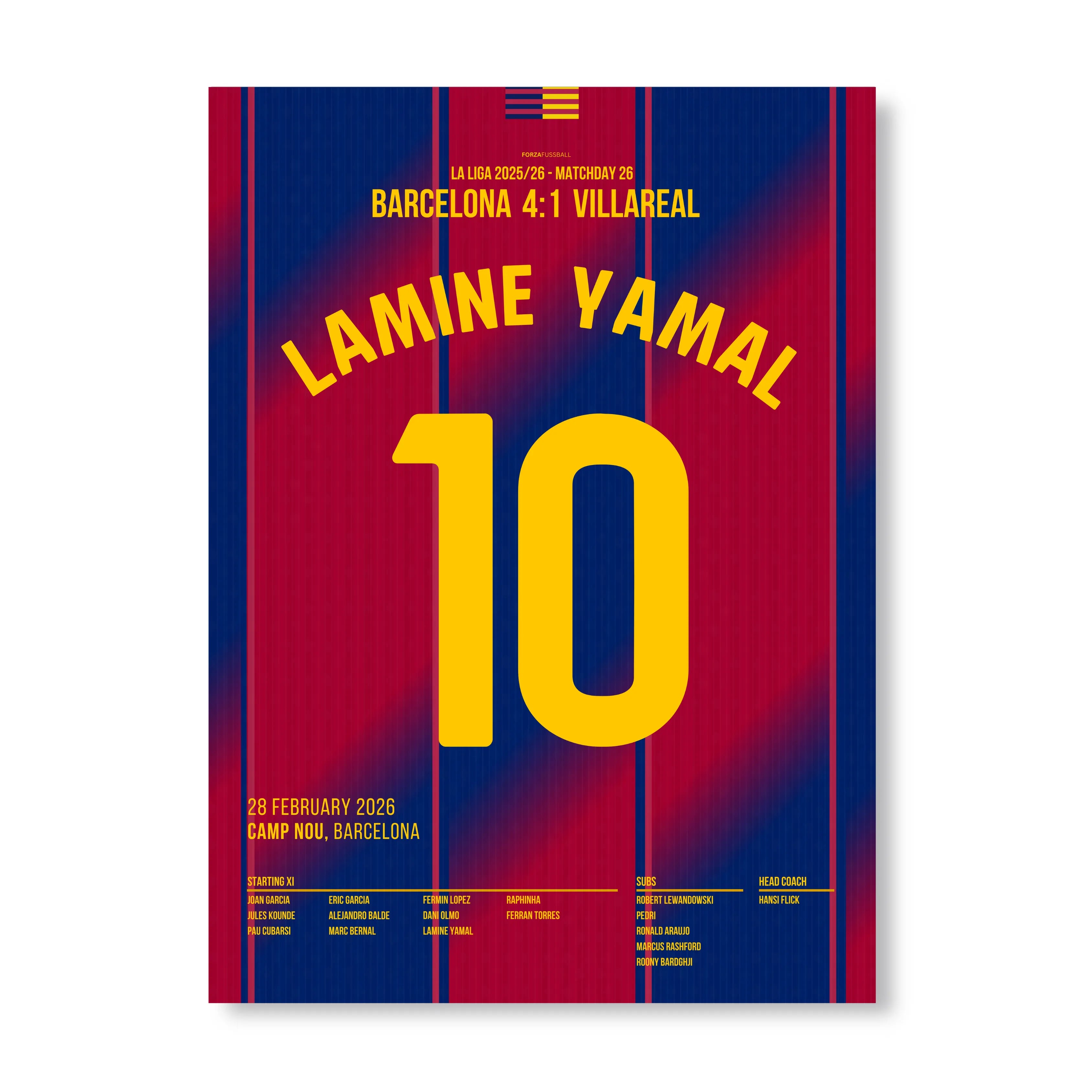 Hattrick! Lamine Yamal vernichtet Villareal Fußball Poster mit Rahmen