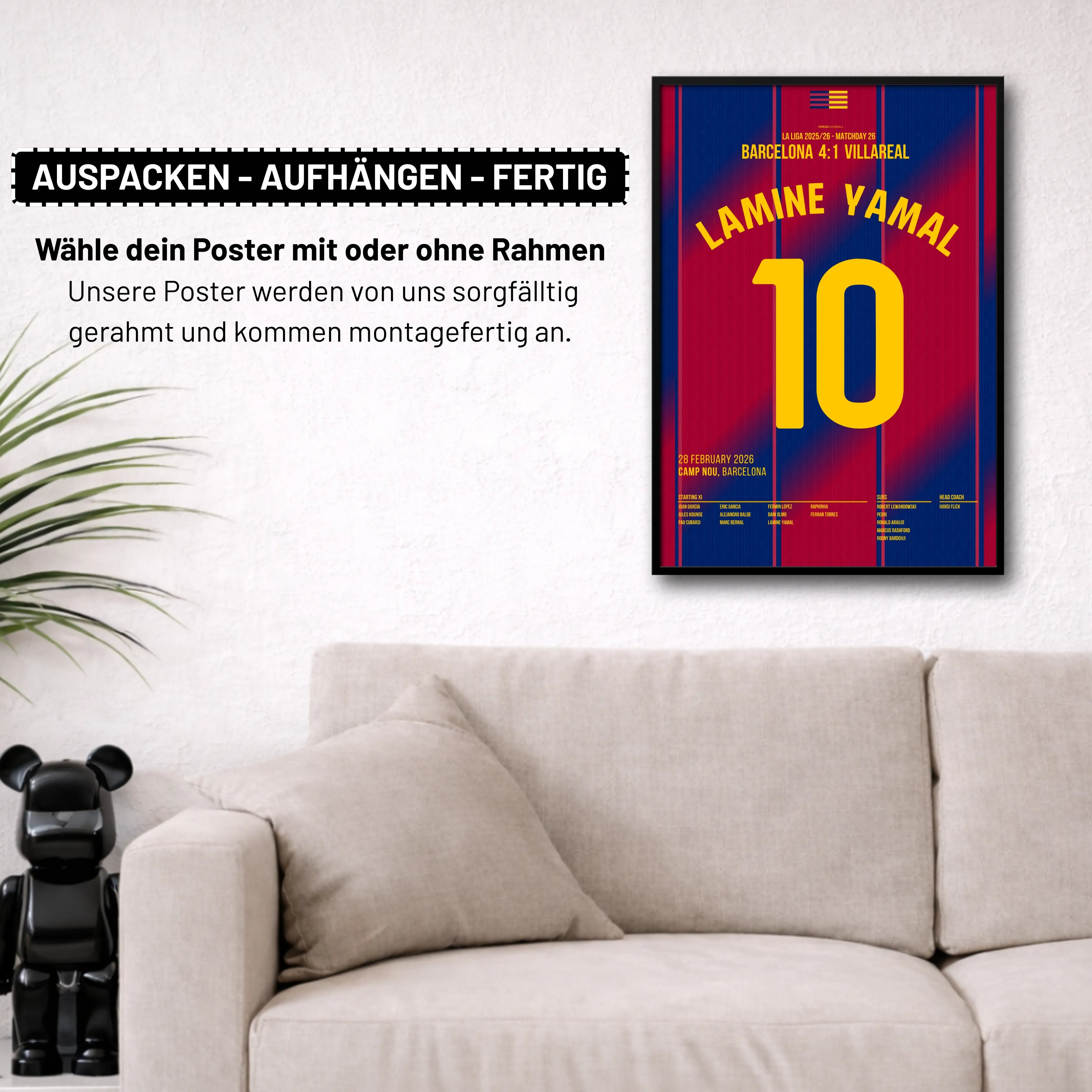 Hattrick! Lamine Yamal vernichtet Villareal Fußball Poster mit Rahmen