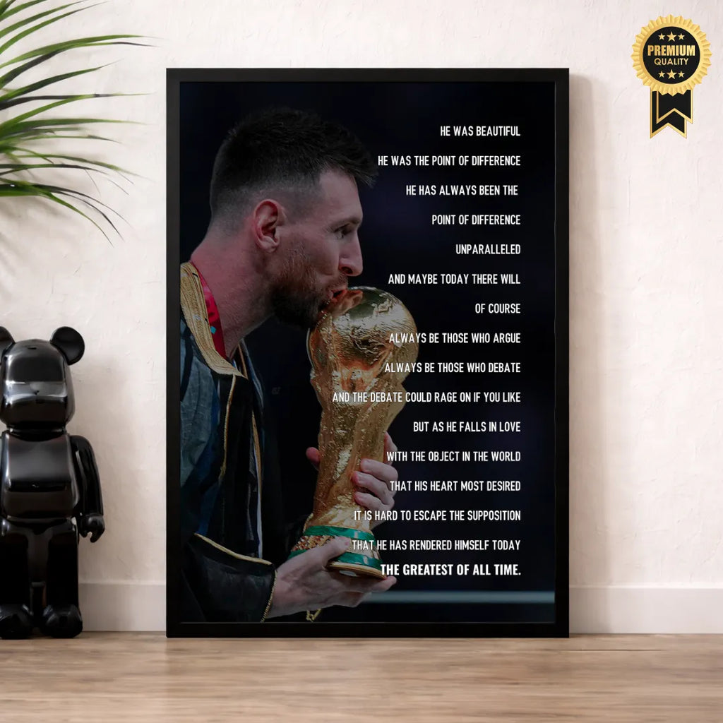 Lionel Messi GOAT 1+1 Set Fußball Poster mit Rahmen