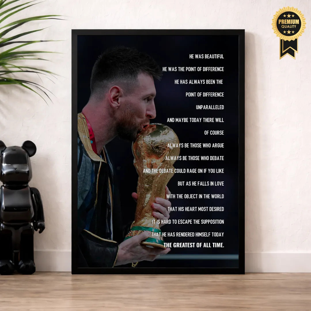 Lionel Messi GOAT 1+1 Set Fußball Poster mit Rahmen